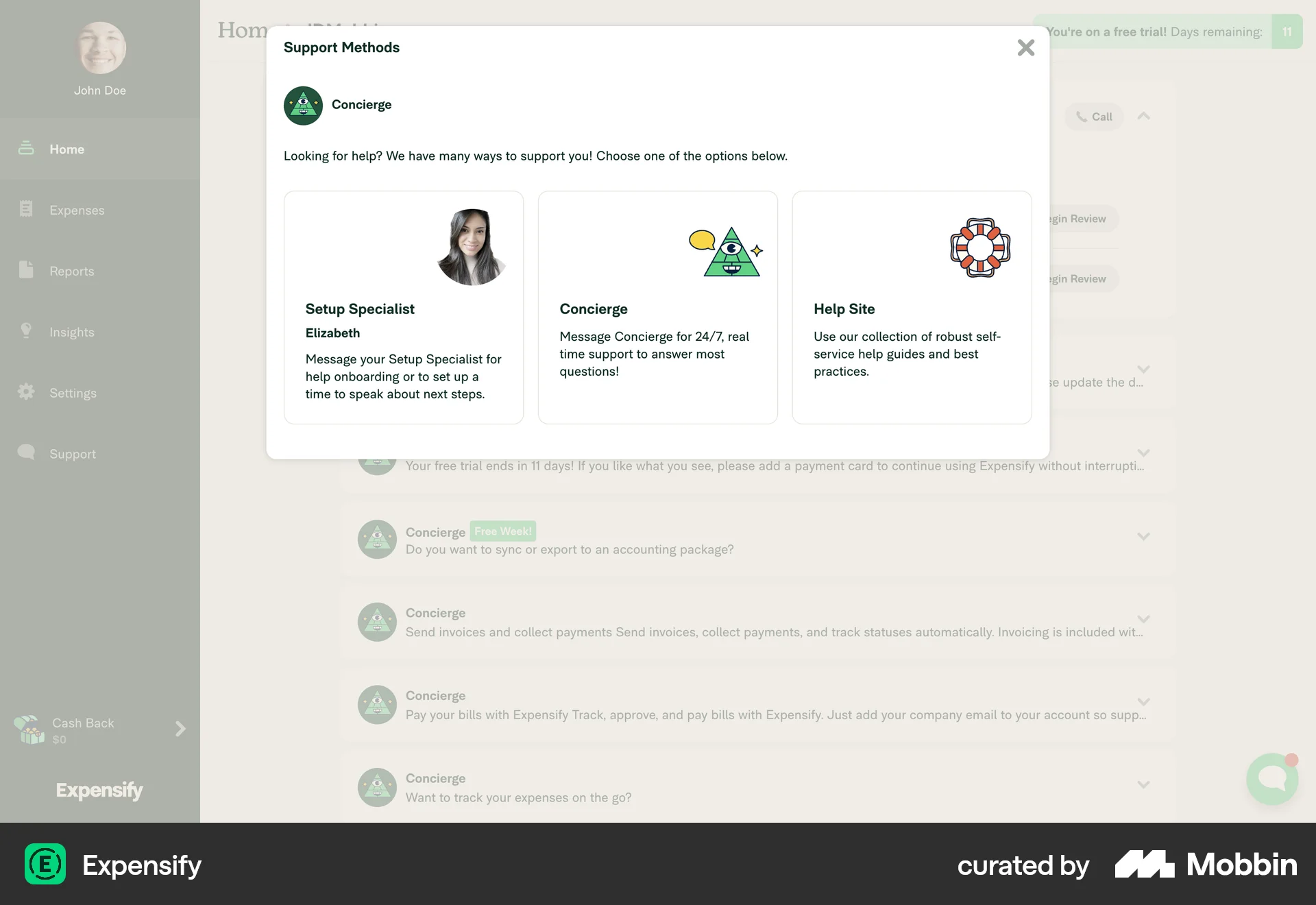 Expensify Web Help & Support screen