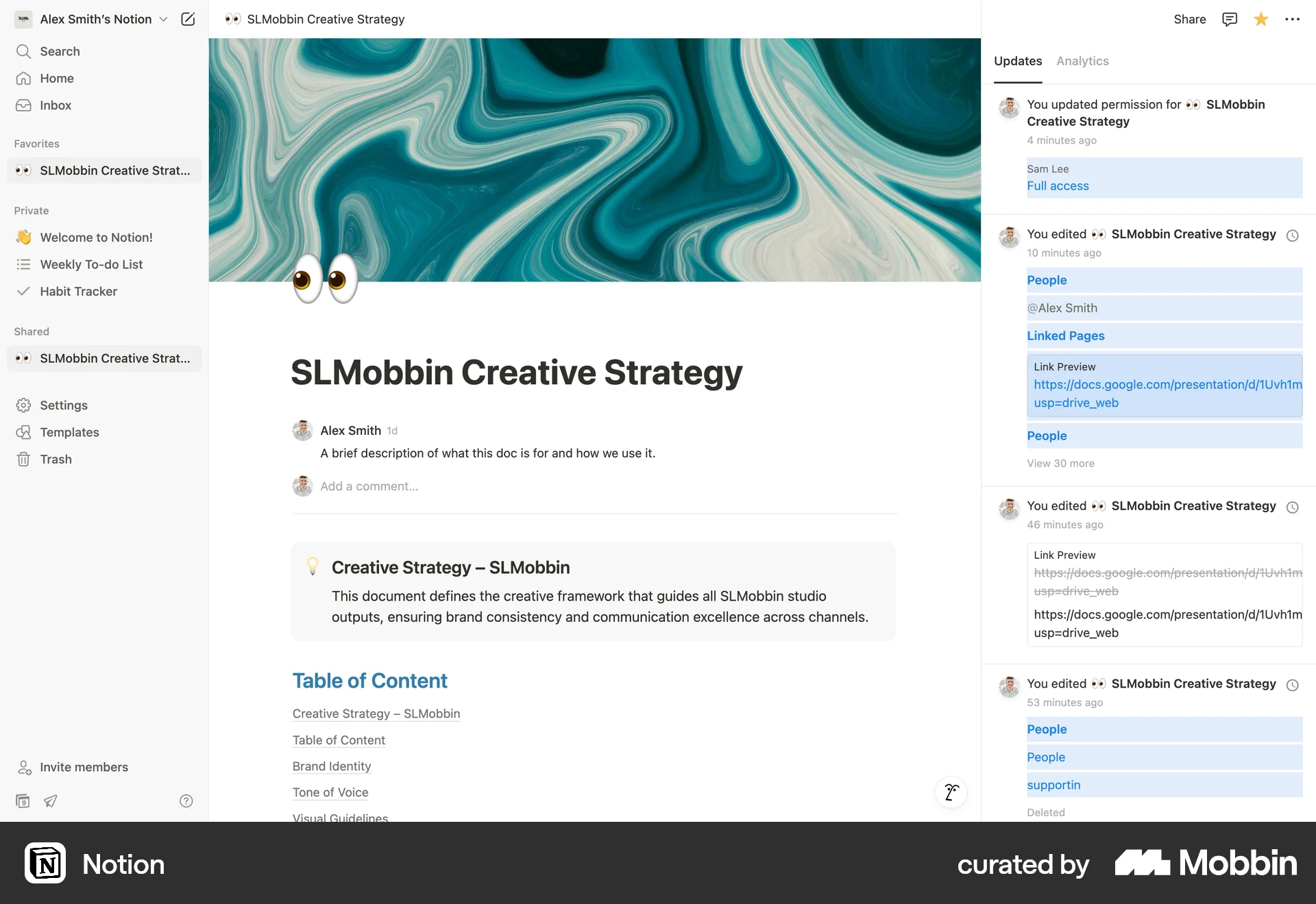 Notion Web Timeline & History screen