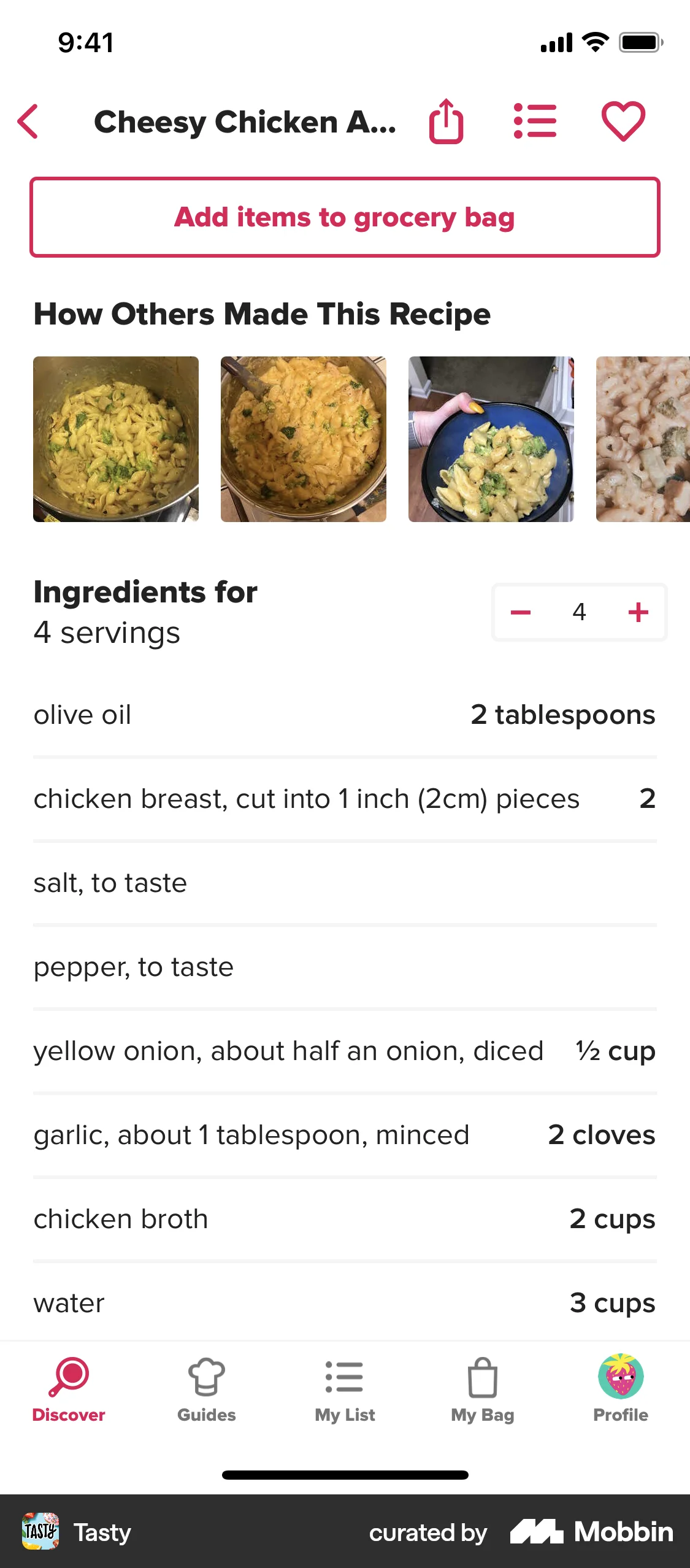 Tasty iOS Recipe Detail screen