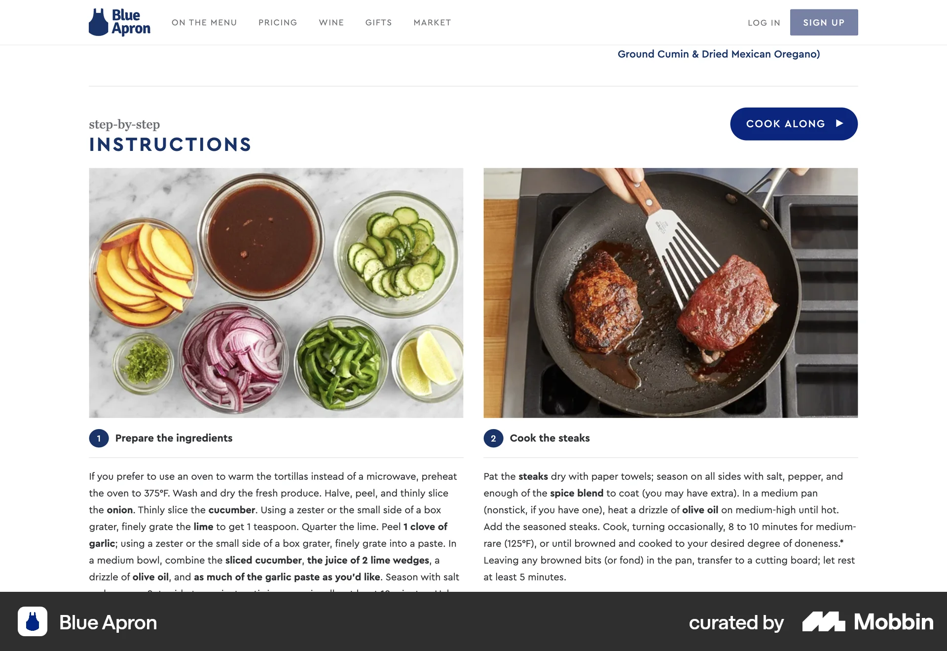 Blue Apron Web Recipe Detail screen