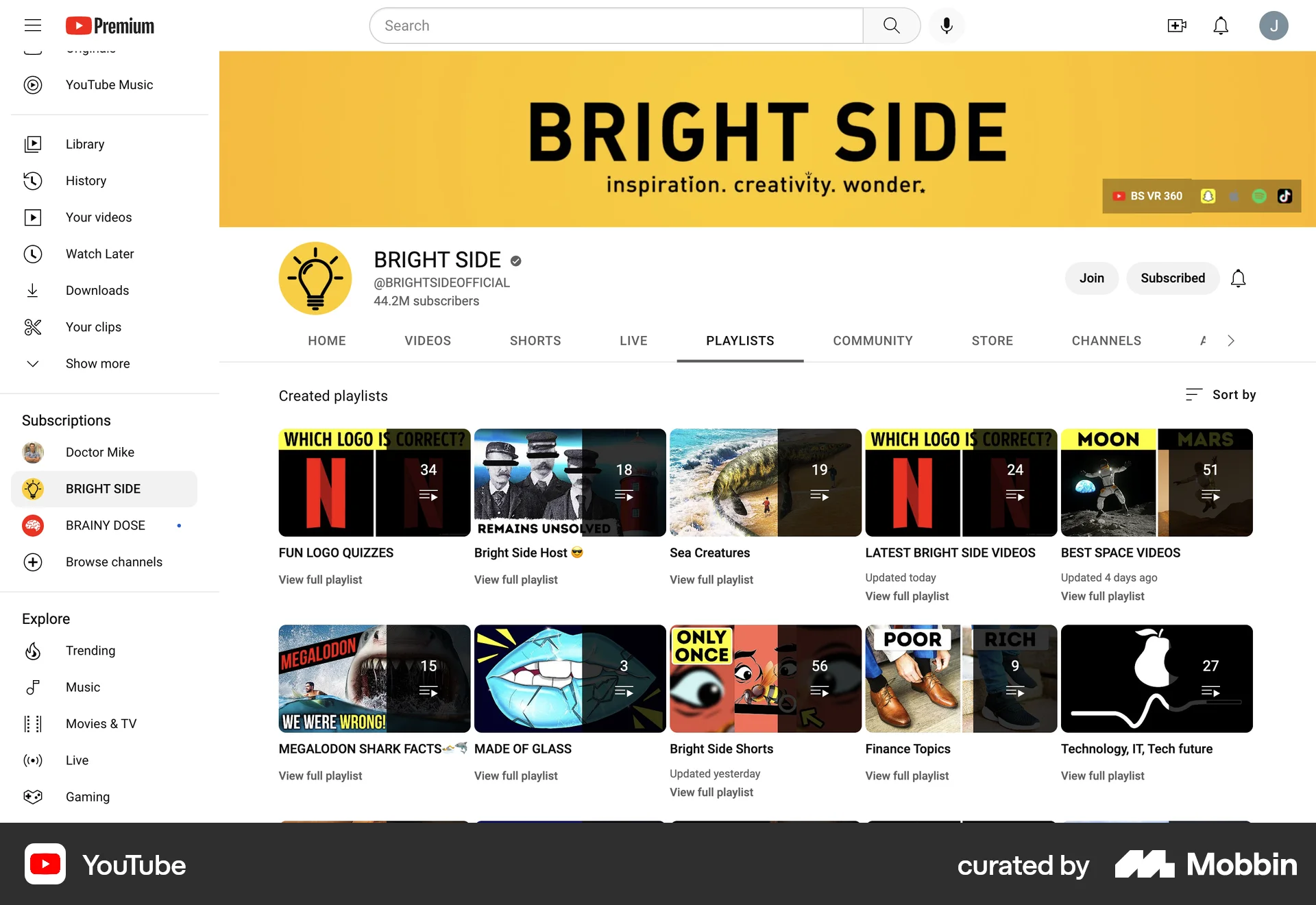 YouTube Web Playlists screen