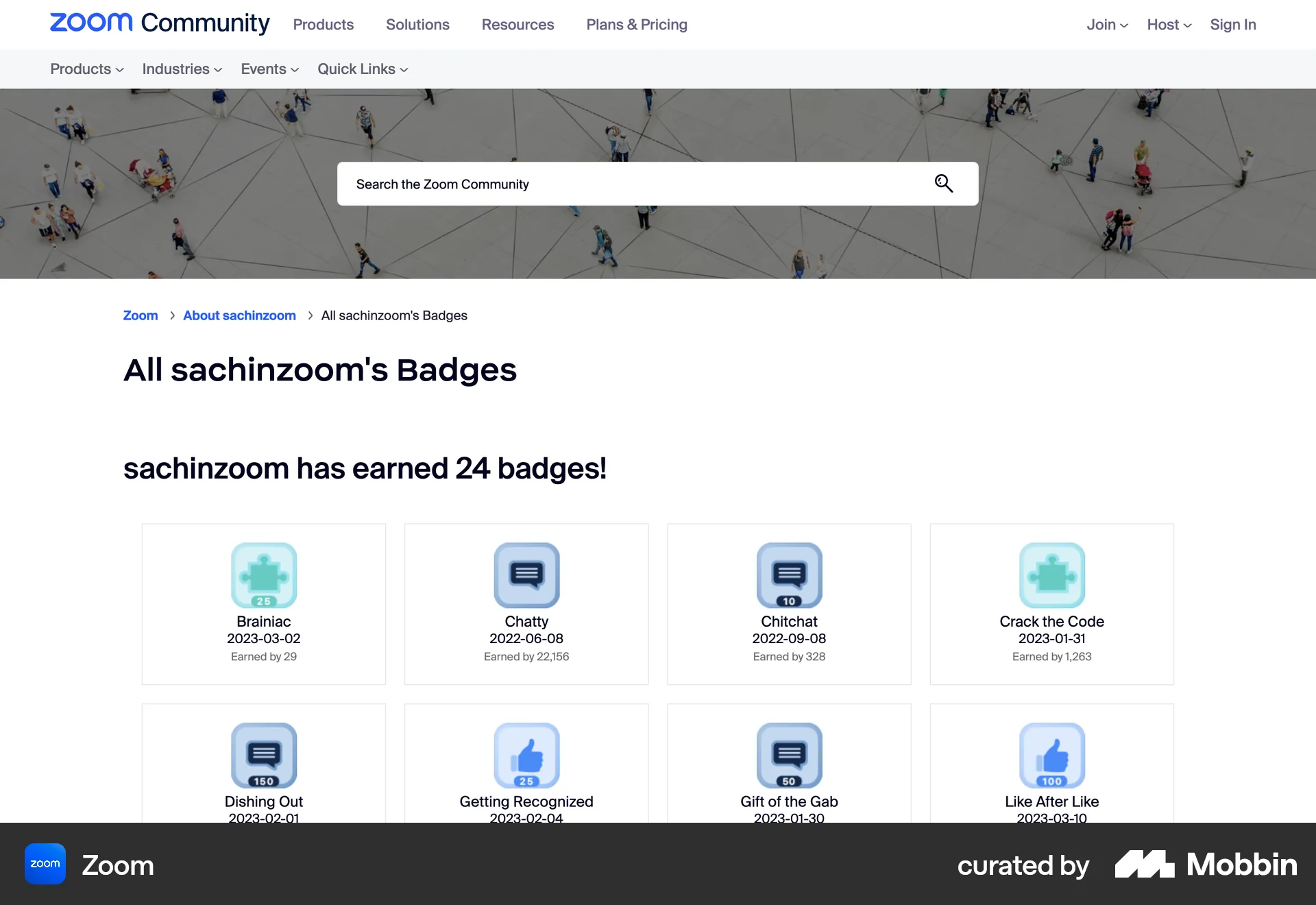 Zoom Web Achievements & Awards screen