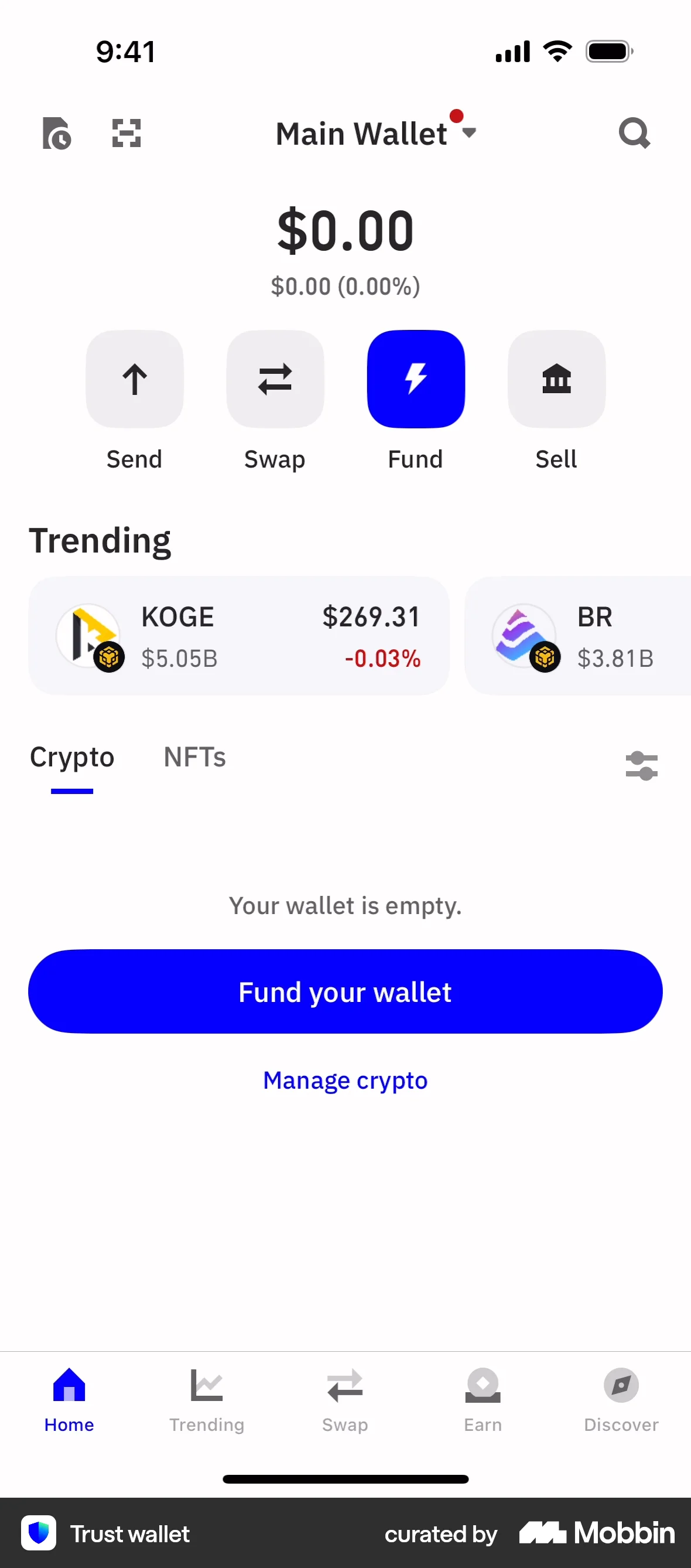 Trust Wallet iOS Empty State screen