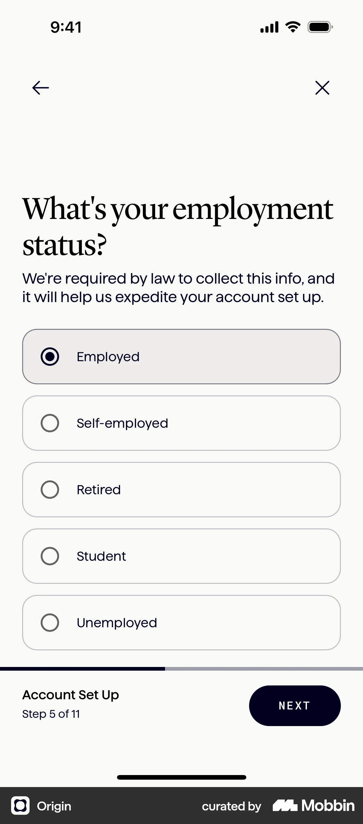 Origin iOS Verification screen