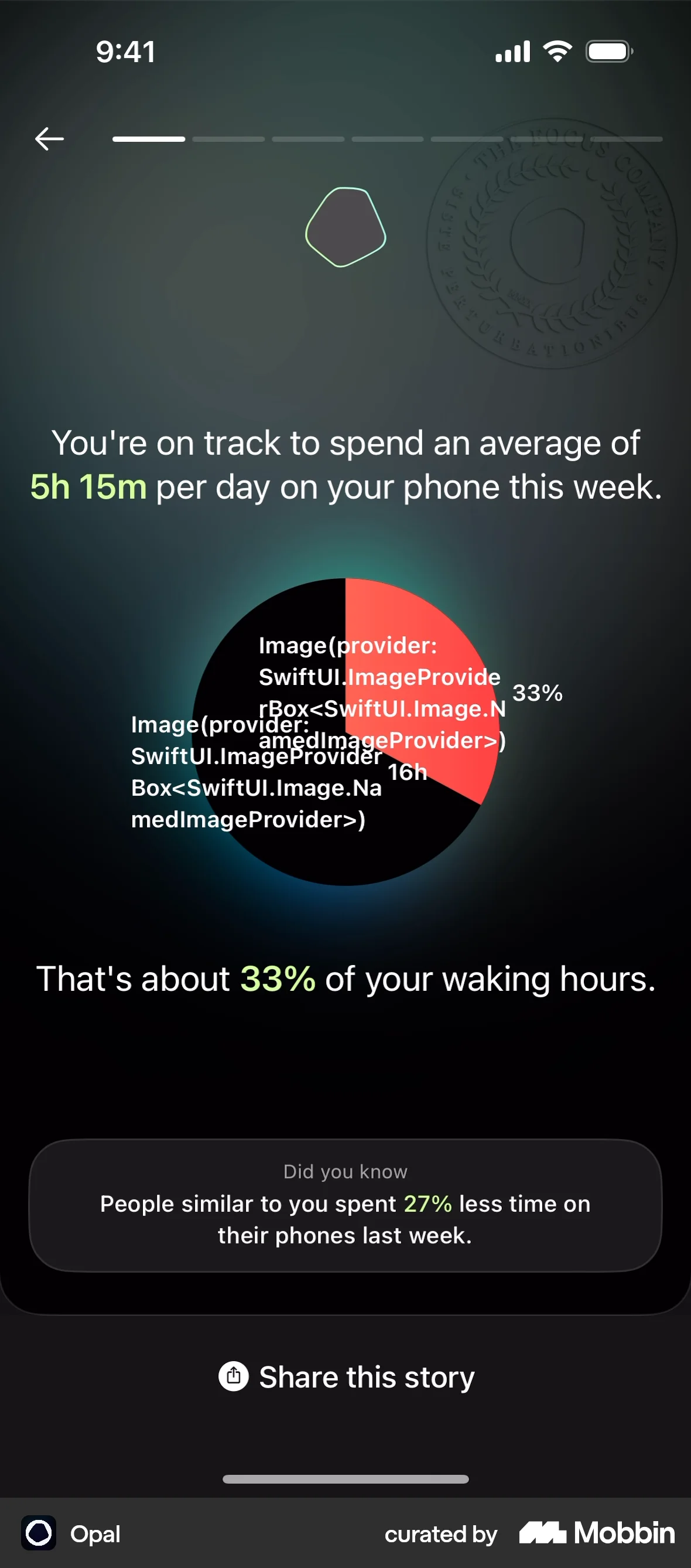 Opal iOS Pie Chart UI screen