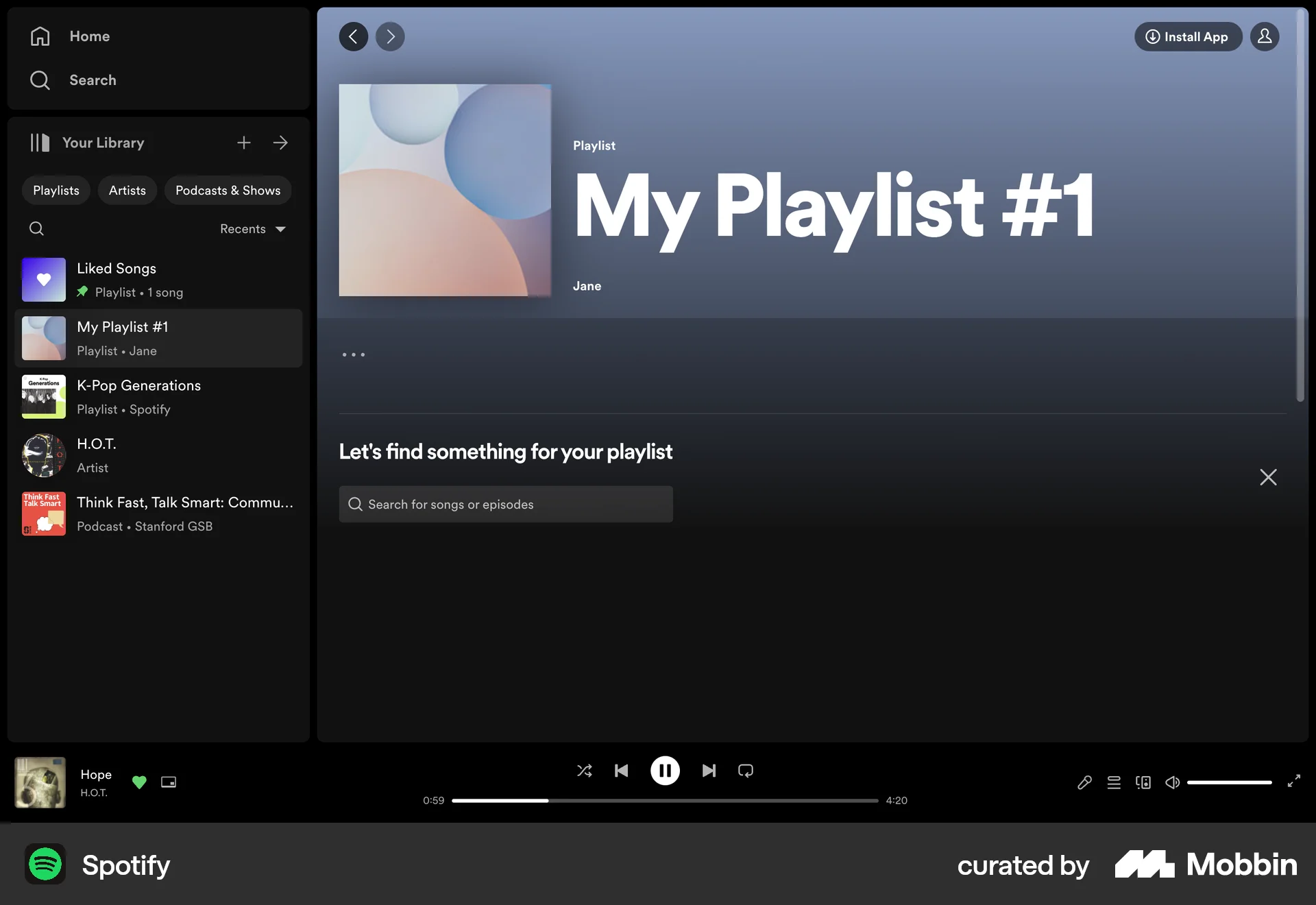 Spotify Web Playlists screen