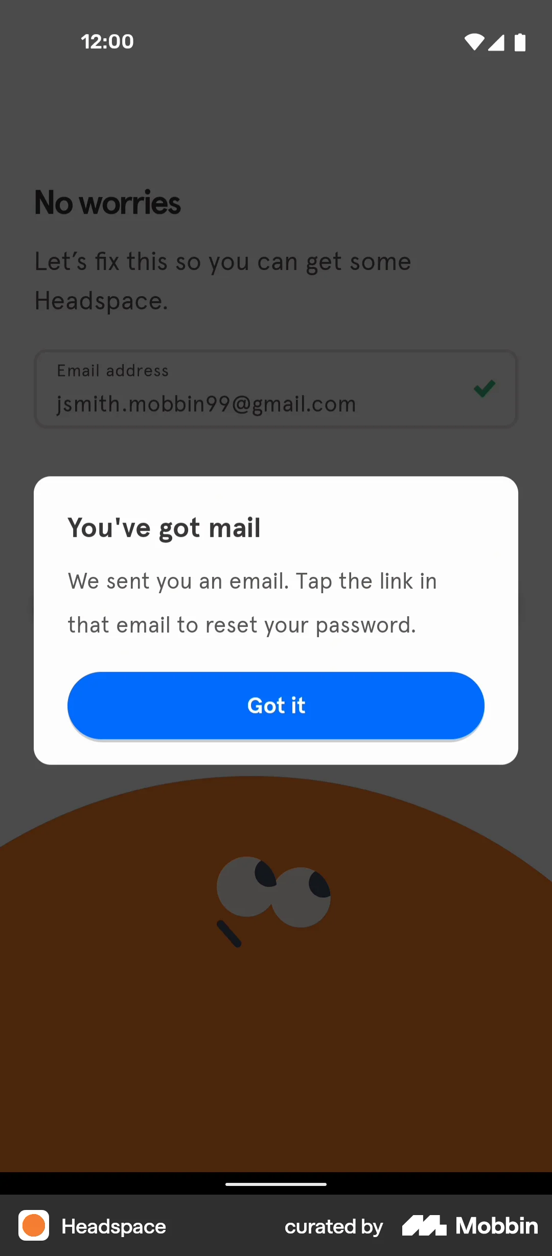 Headspace Android Forgot Password screen
