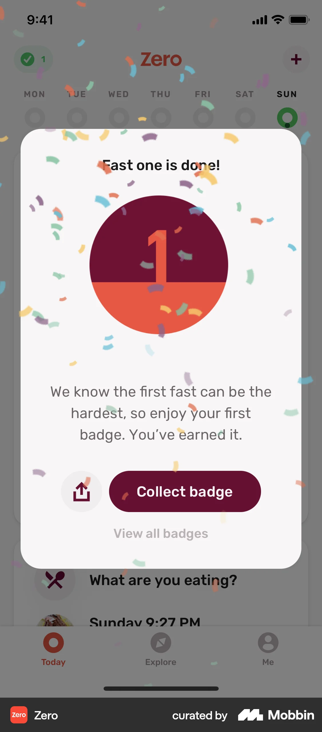Zero iOS Confetti screen