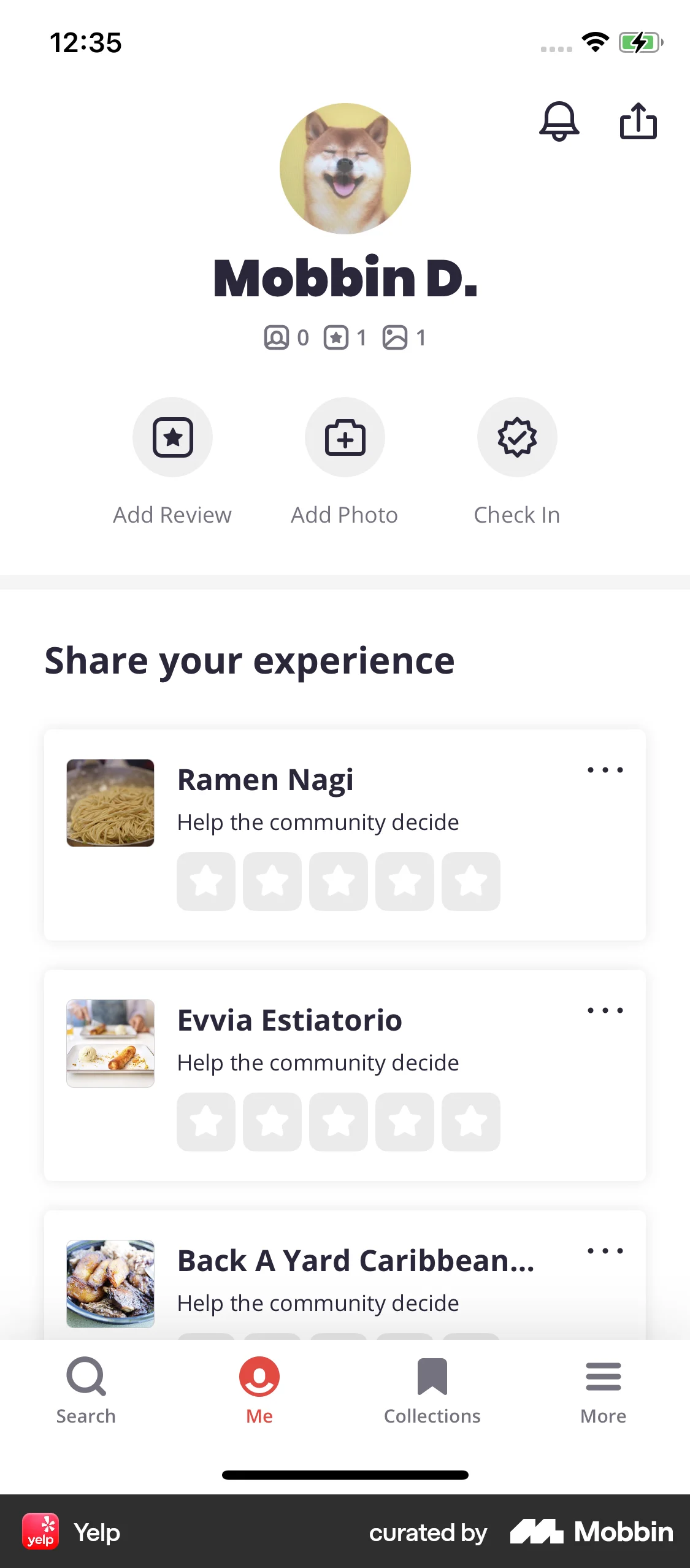 Yelp iOS Reviews & Ratings screen