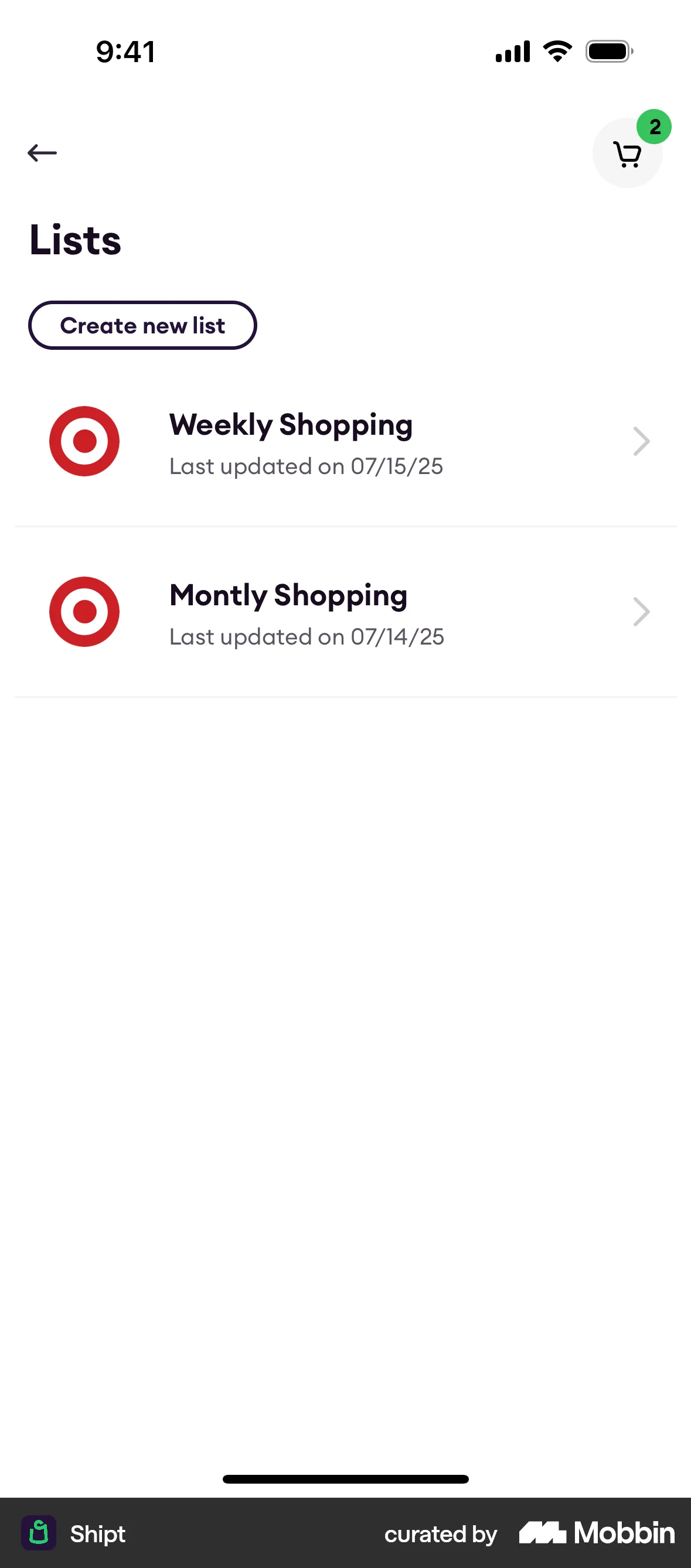Shipt iOS Bookmarks & Collections screen