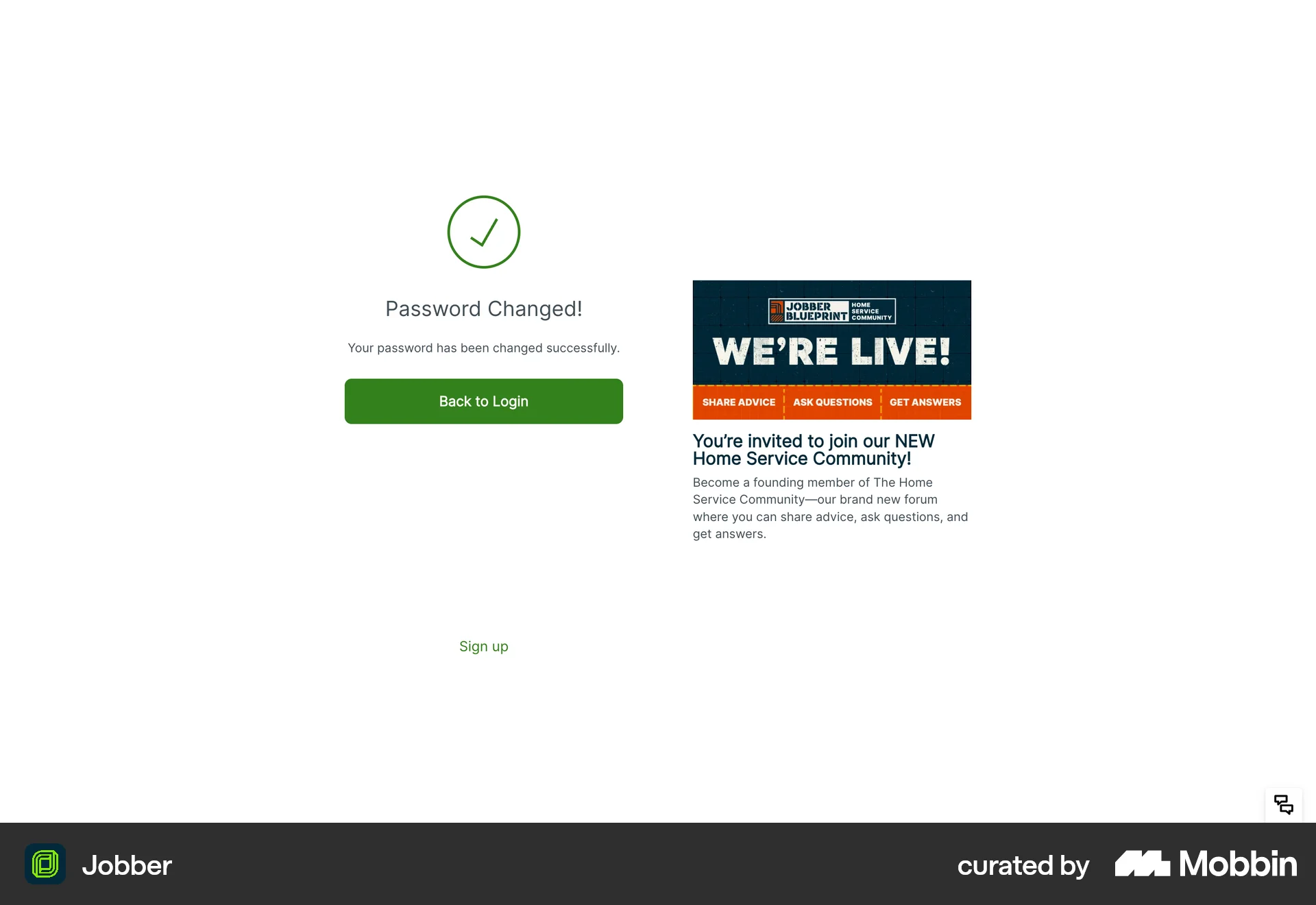 Jobber Web Acknowledgement & Success screen