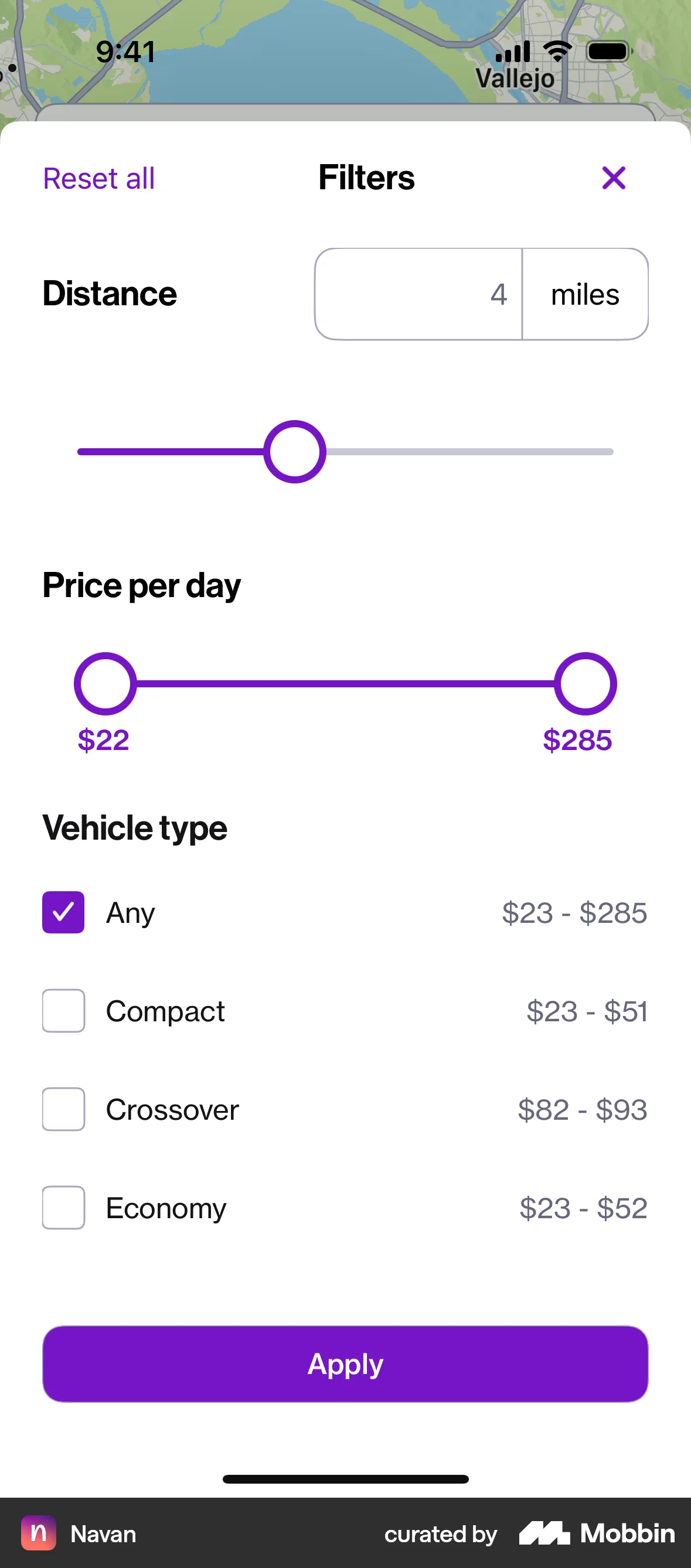 Navan iOS screen containing Slider UI element