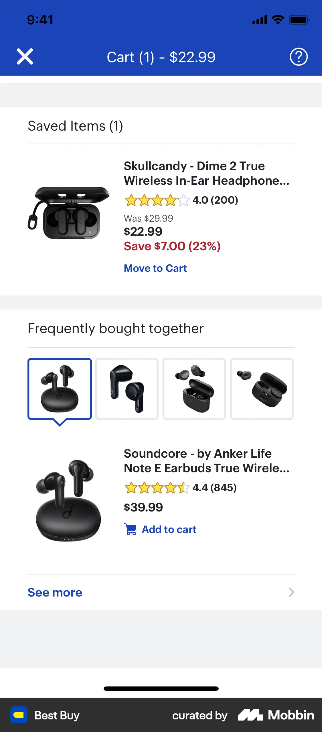 Best Buy iOS Mobile Shopping Cart screen