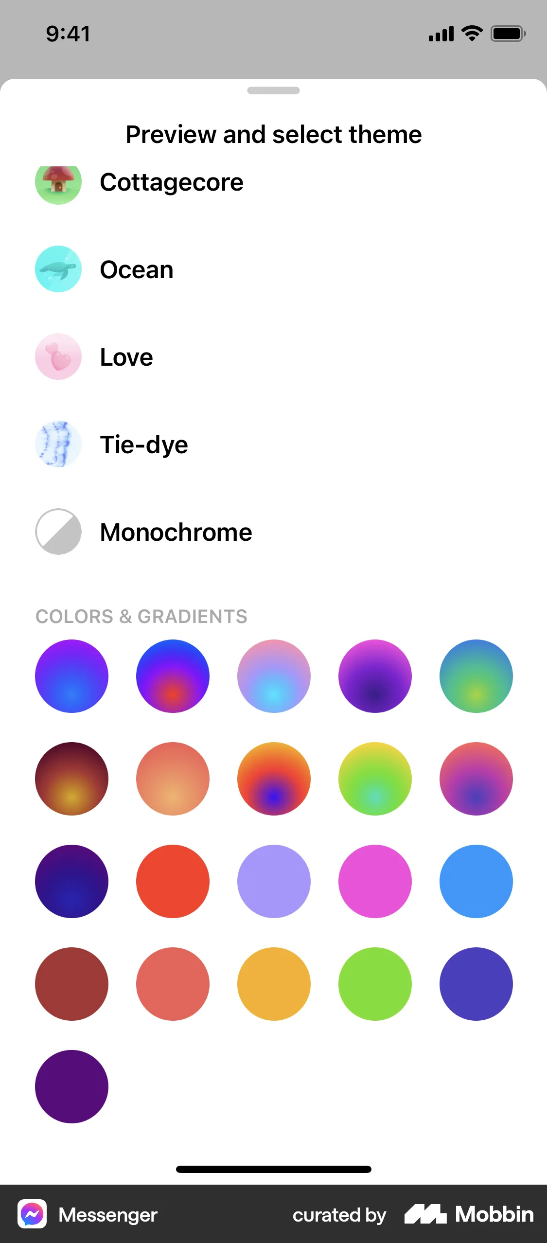 Messenger iOS screen containing Color Picker UI element