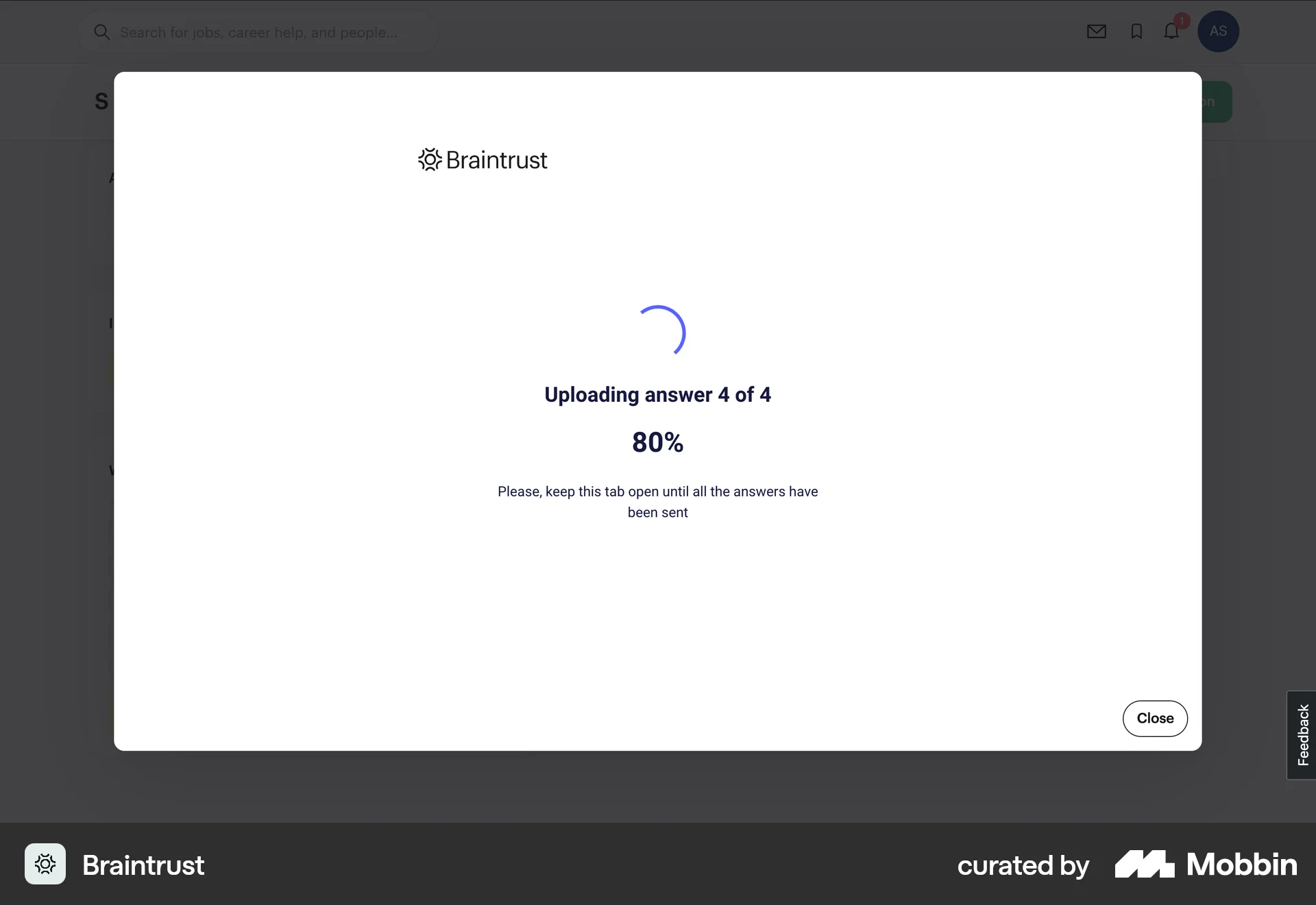 Braintrust Web screen containing Loading Indicator UI element