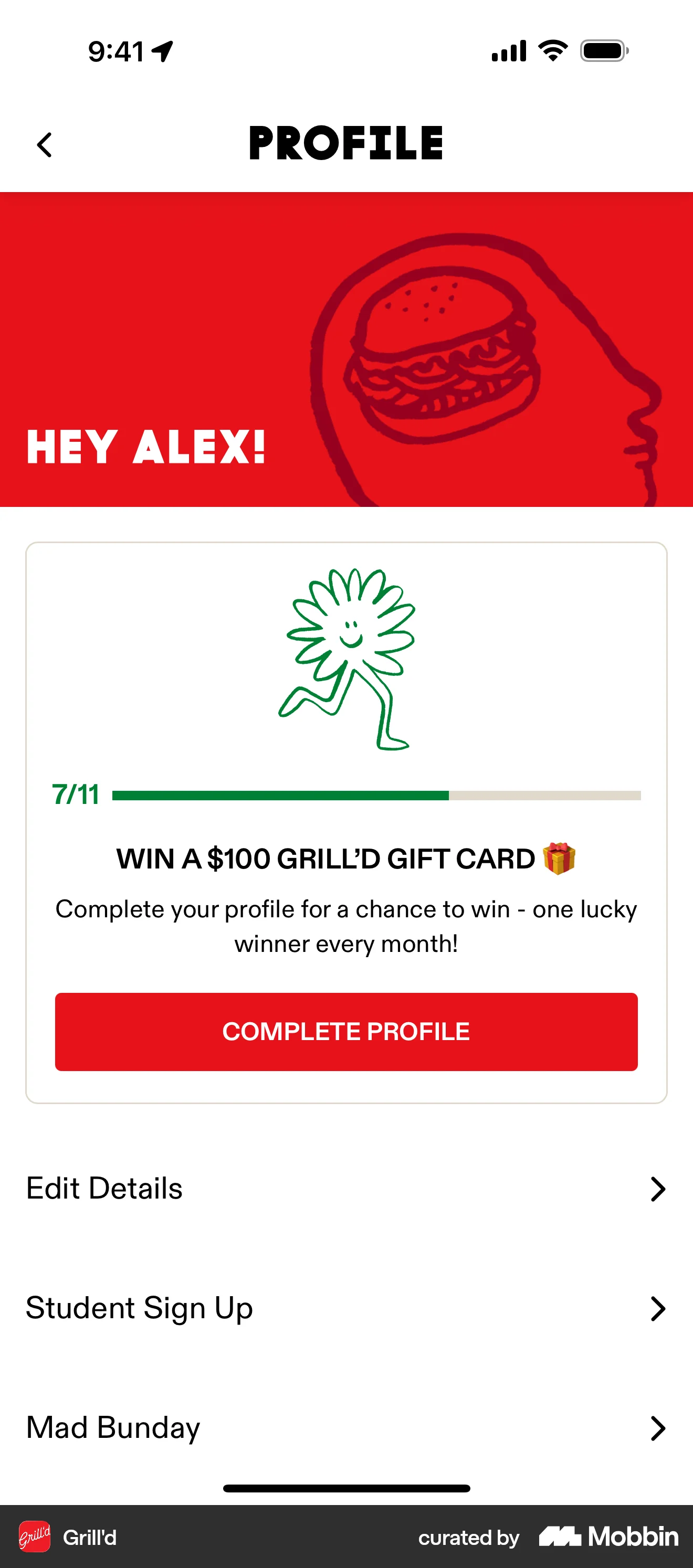 Grill'd iOS screen containing Progress Indicator UI element