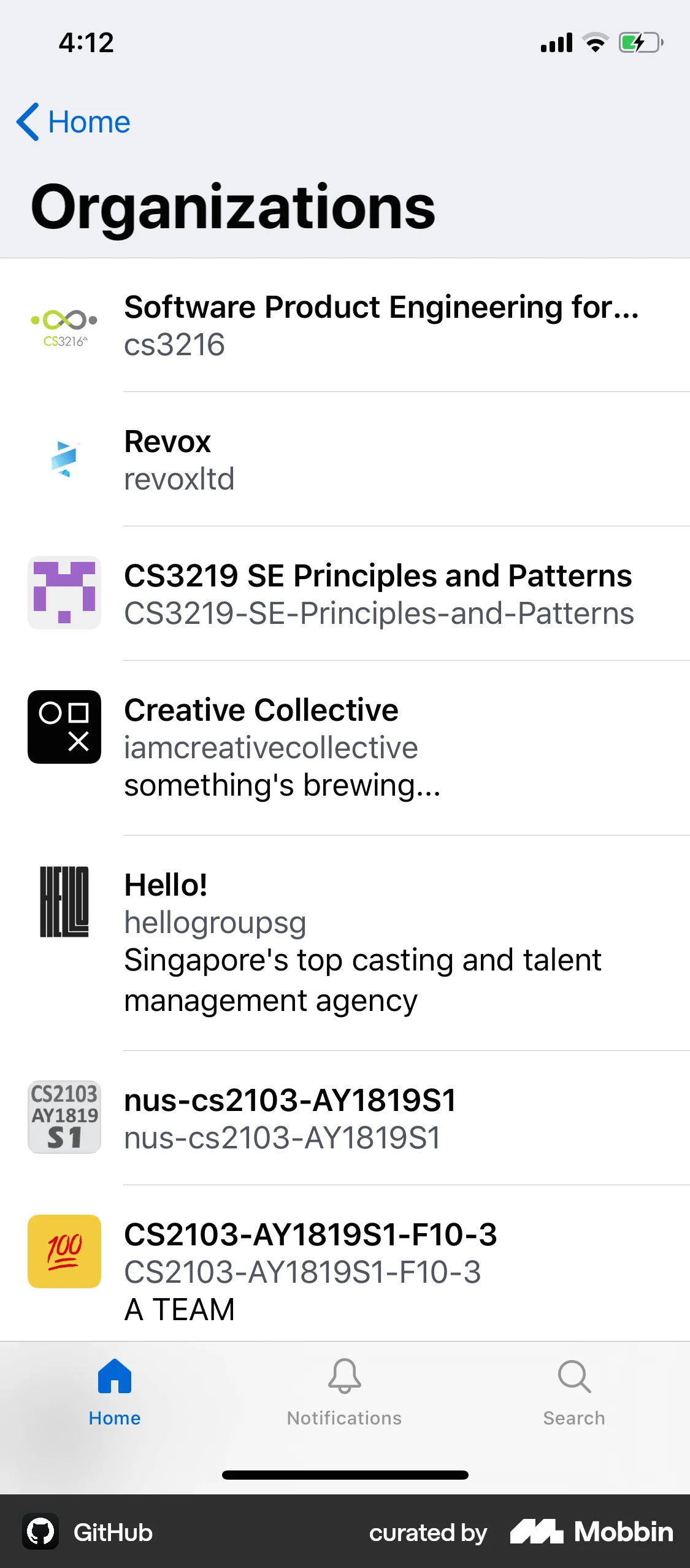 GitHub iOS Bookmarks & Collections screen