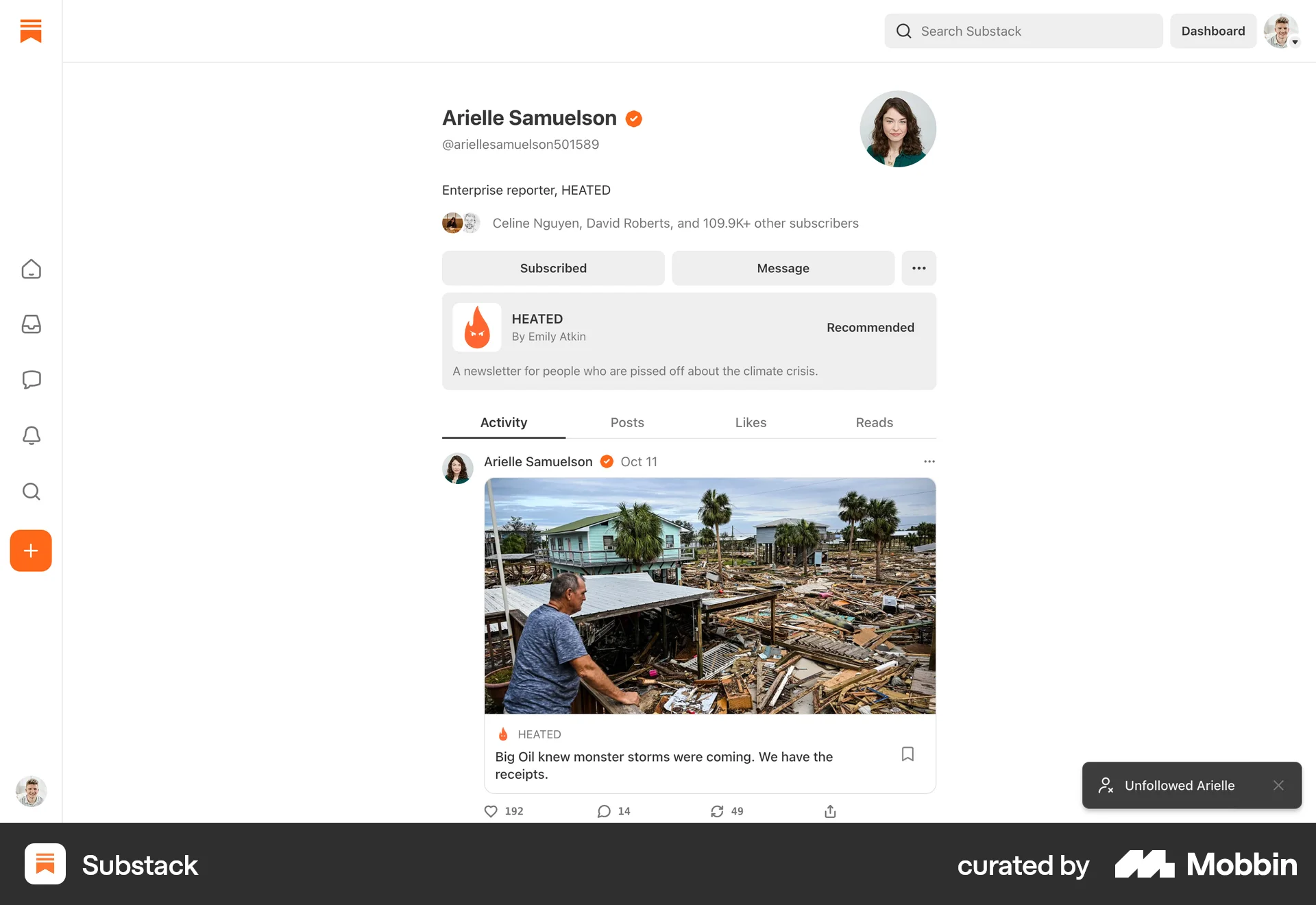 Substack Web Follow & Subscribe screen