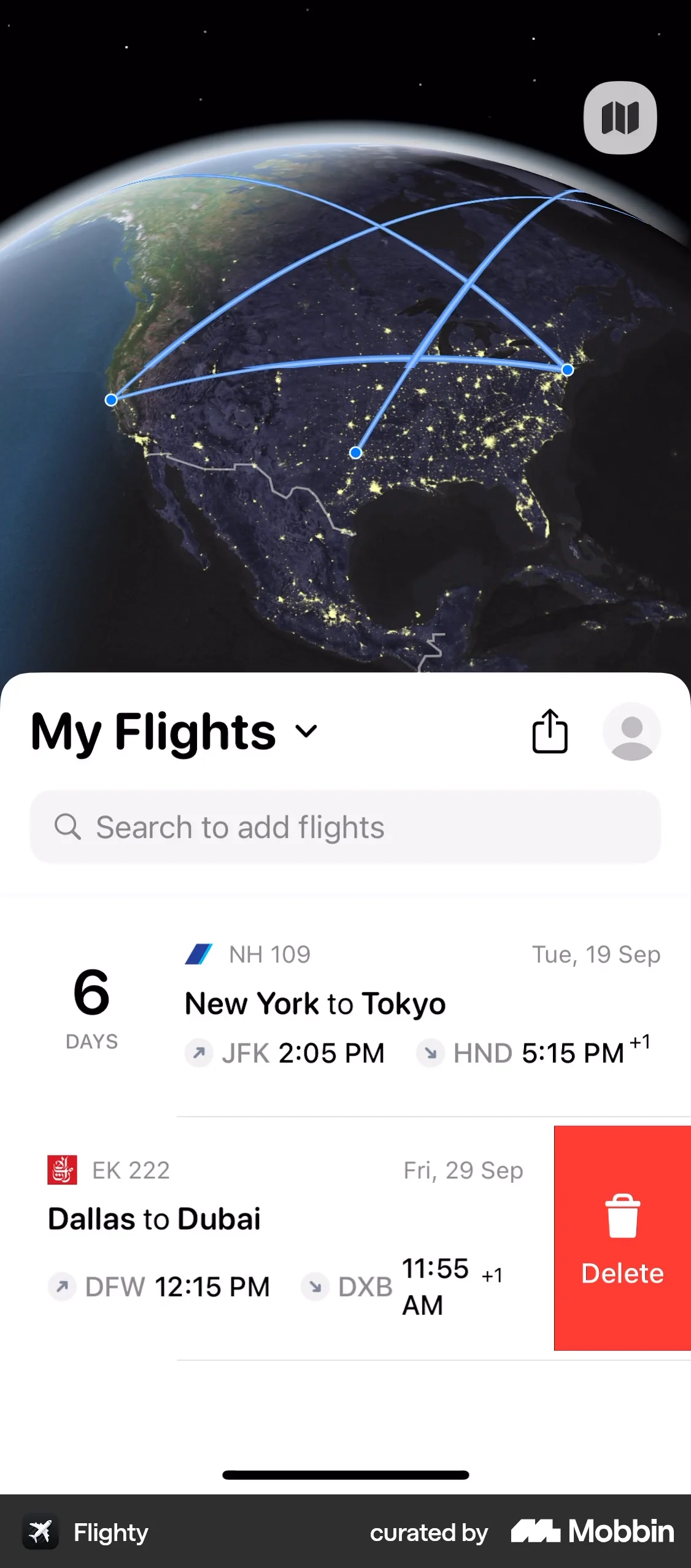 Flighty iOS Delete screen