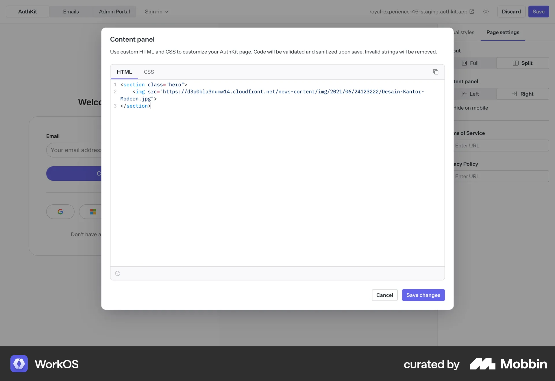WorkOS Web Code Editor screen
