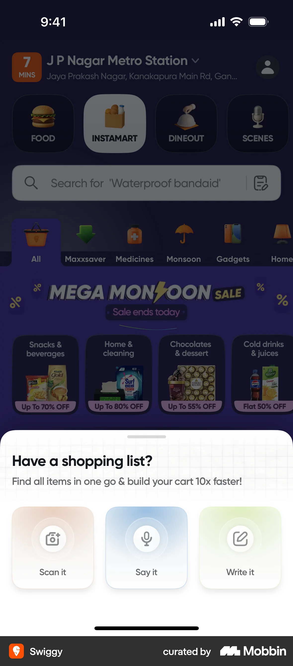 Swiggy iOS screen containing Bottom Sheet UI element