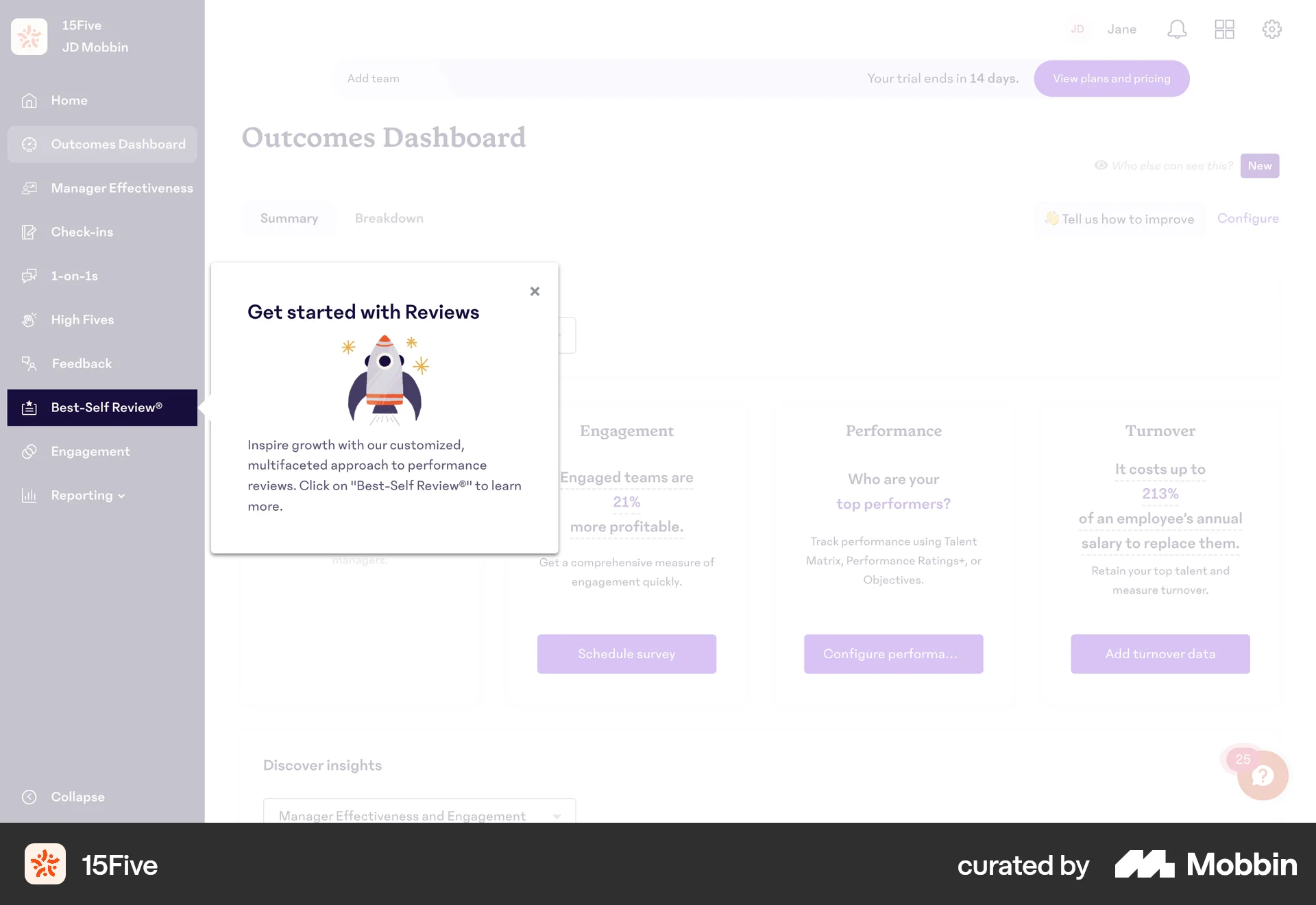15Five Web Guided Tour & Tutorial screen