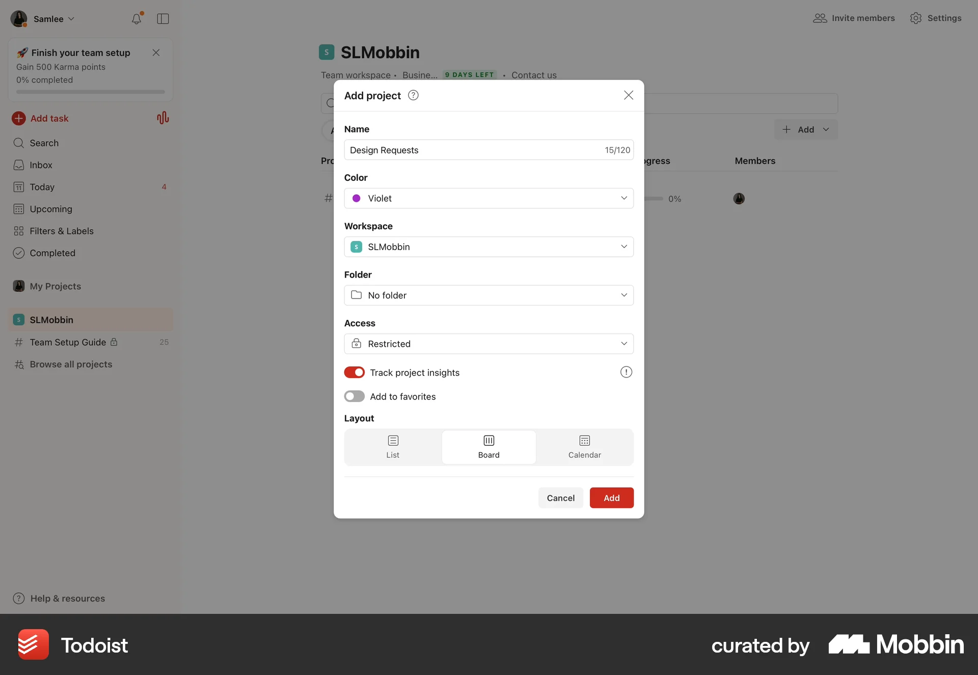 Todoist Web screen containing Switch UI element