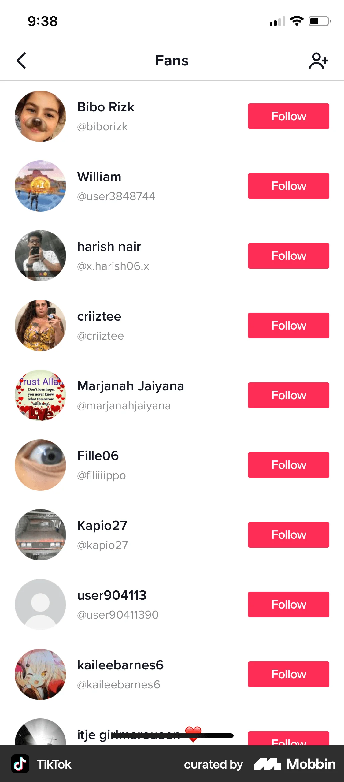 TikTok iOS Followers & Following screen