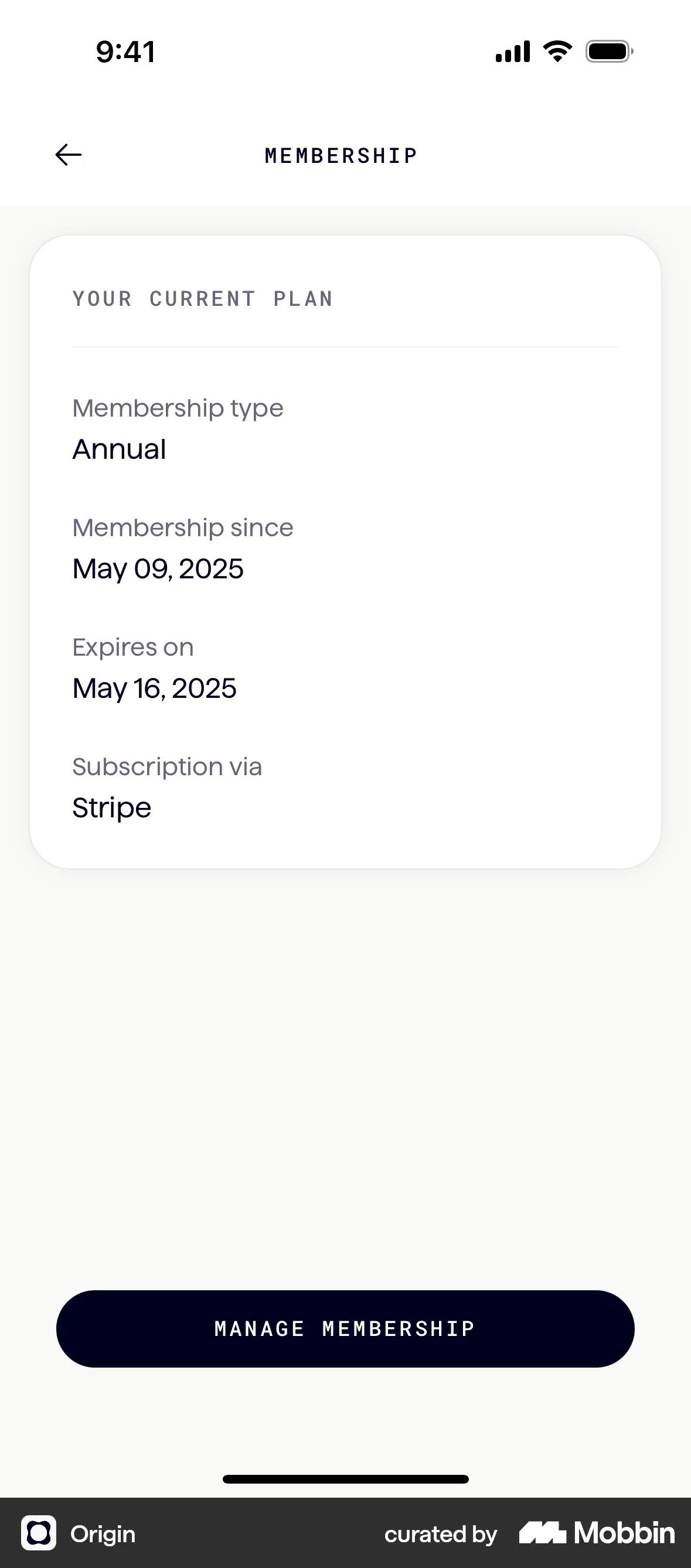 Origin iOS Billing screen