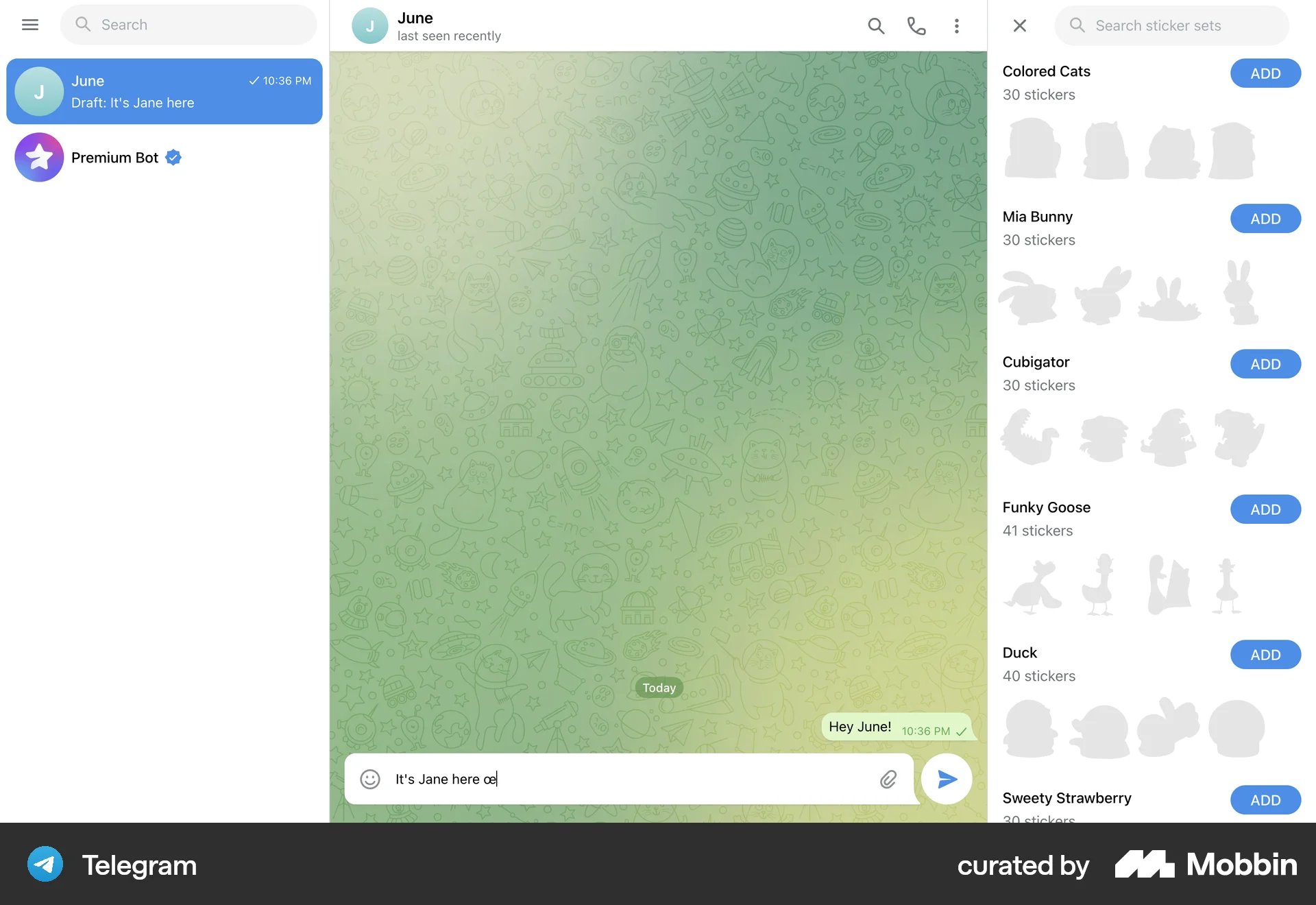 Telegram Web Communication App screen