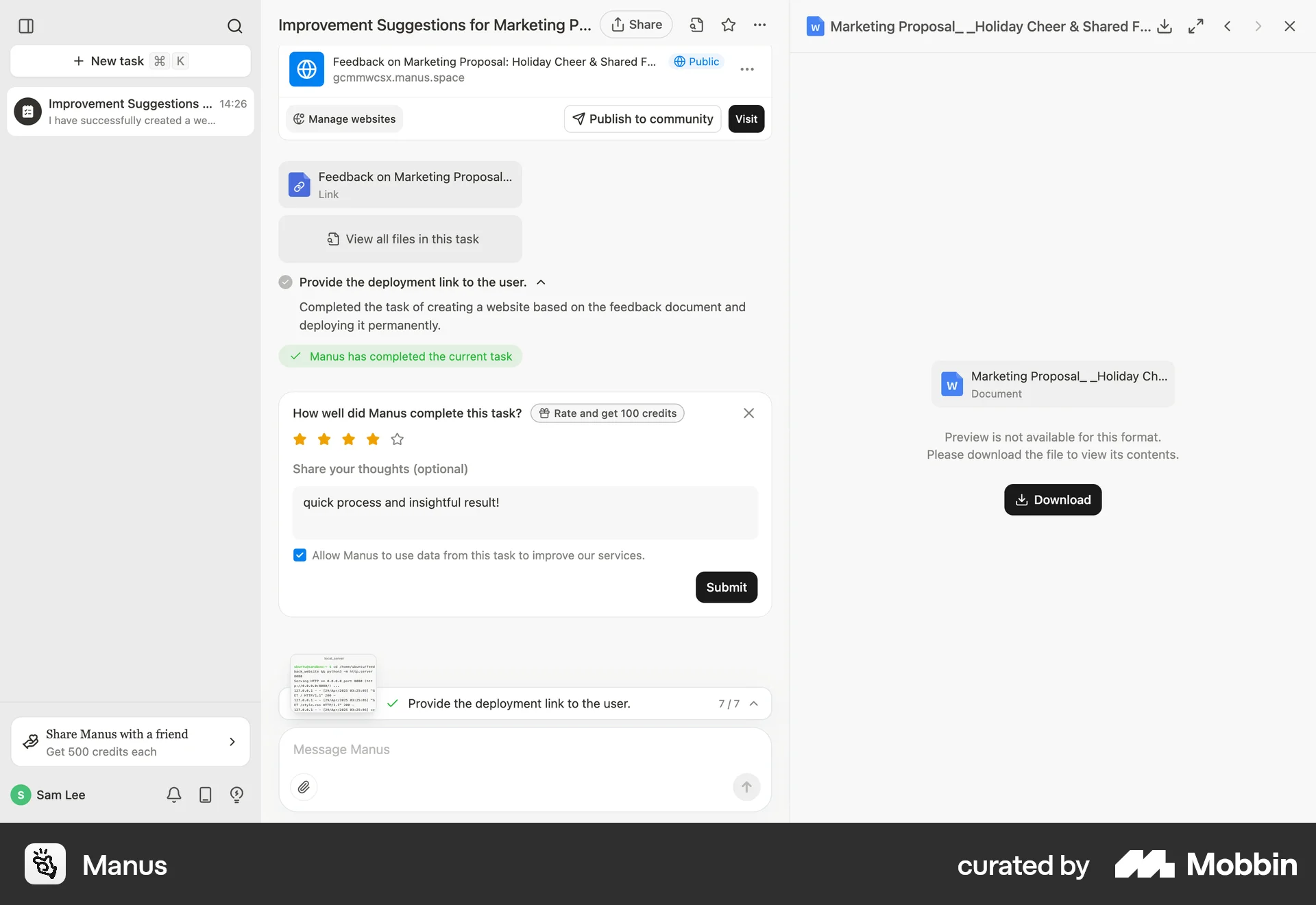 Manus Web screen containing Checkbox UI element