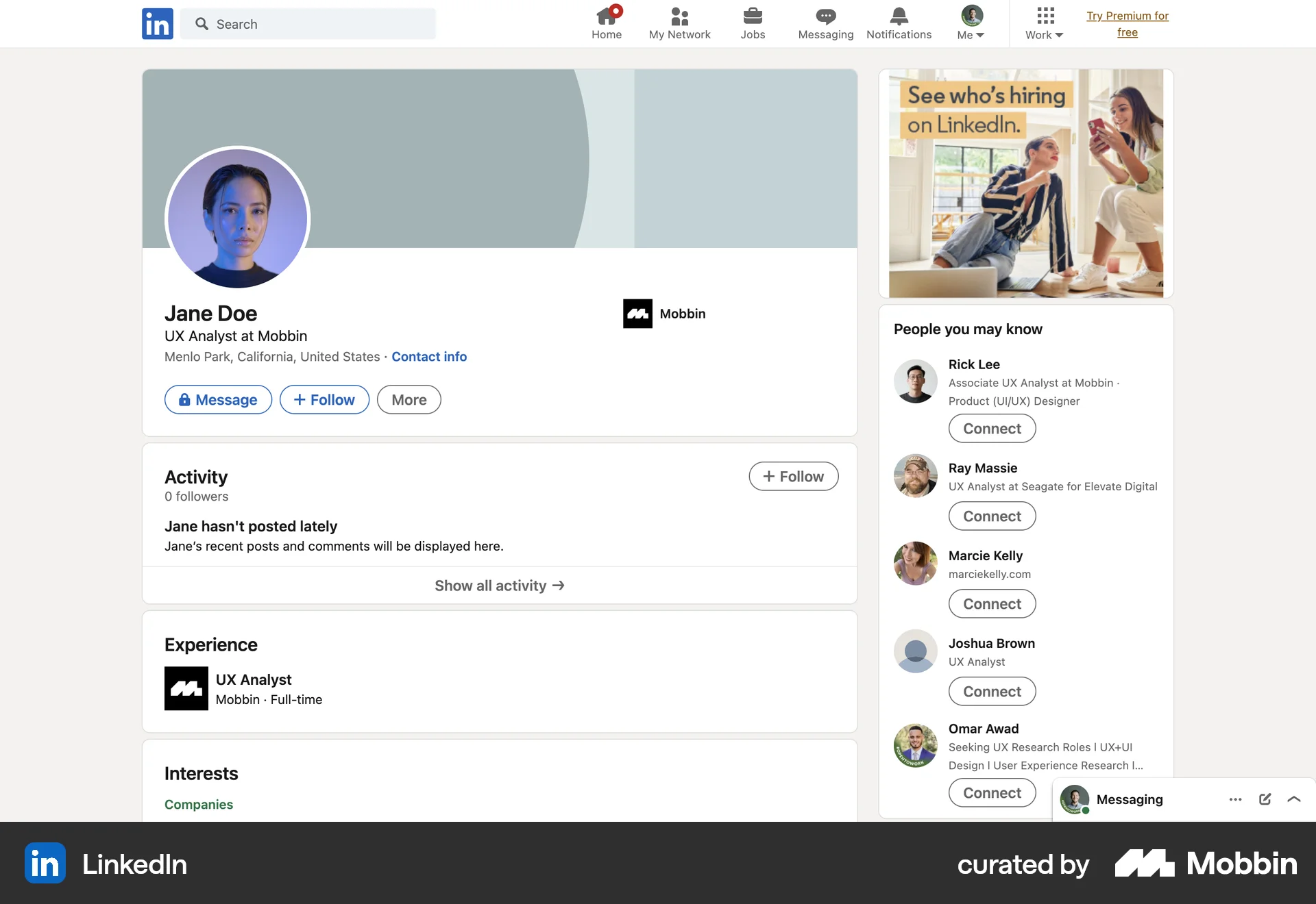 LinkedIn Web User / Group Profile screen