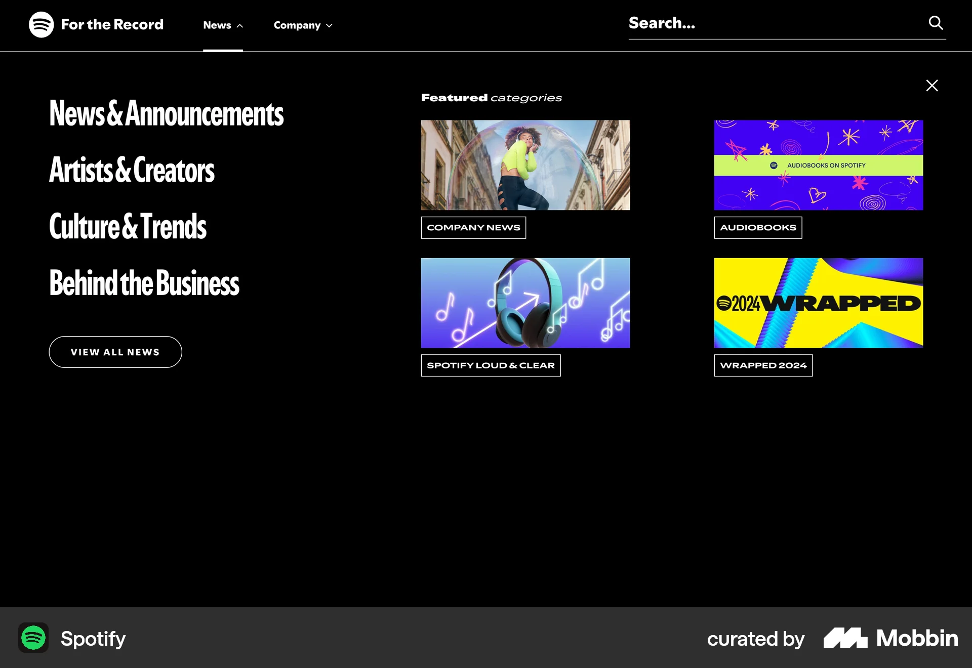 Spotify Web screen containing Navigation Menu UI element