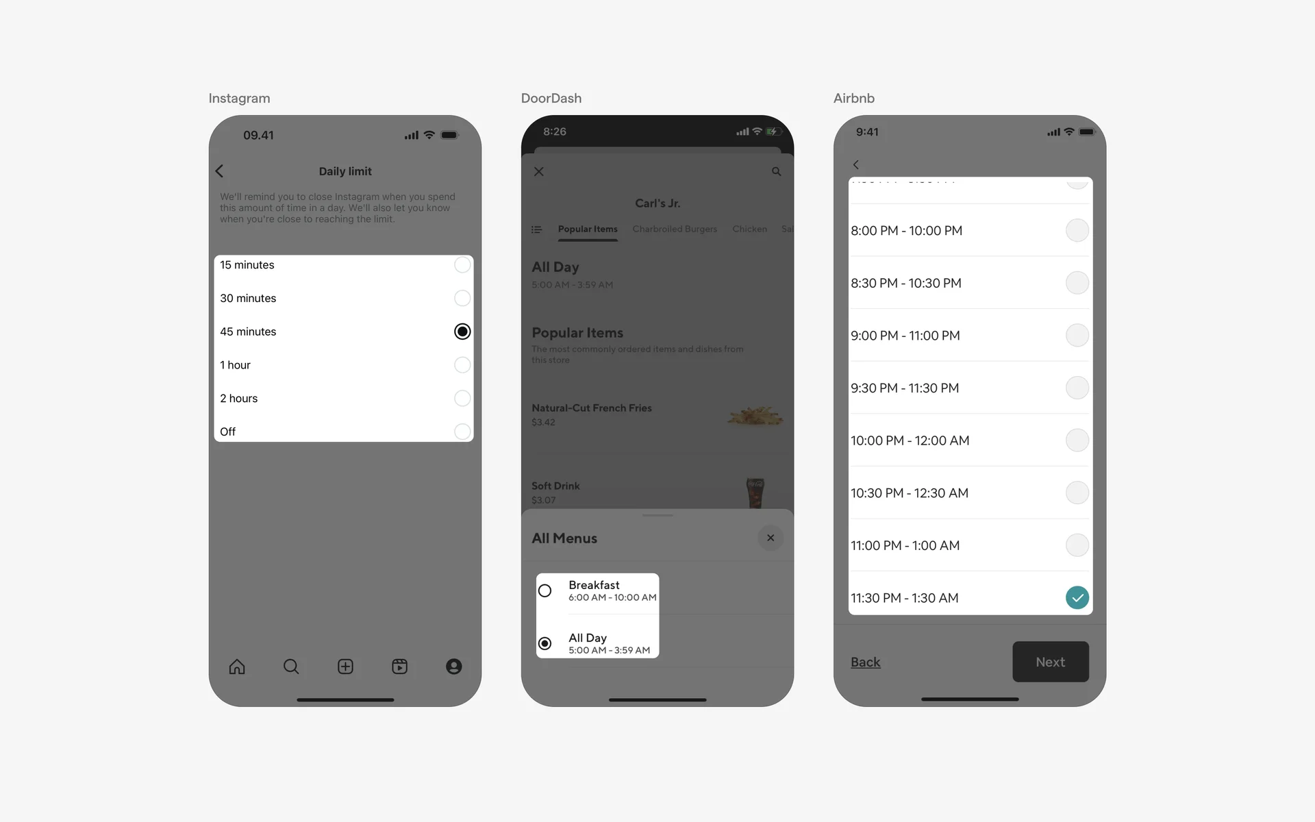 Etb Example Time Picker UI Design: Best practices, Design variants & Examples | Mobbin