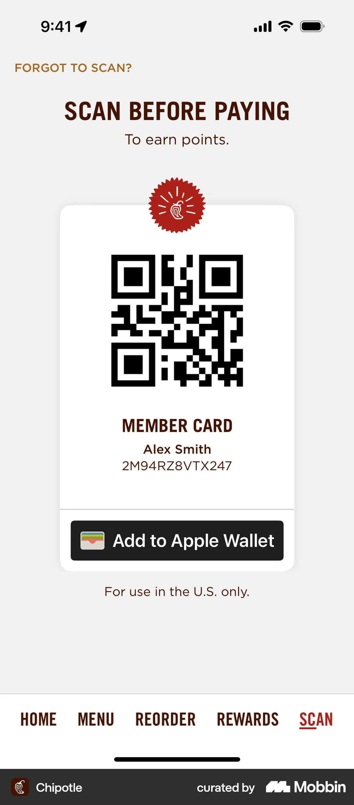 Chipotle iOS Other Content screen