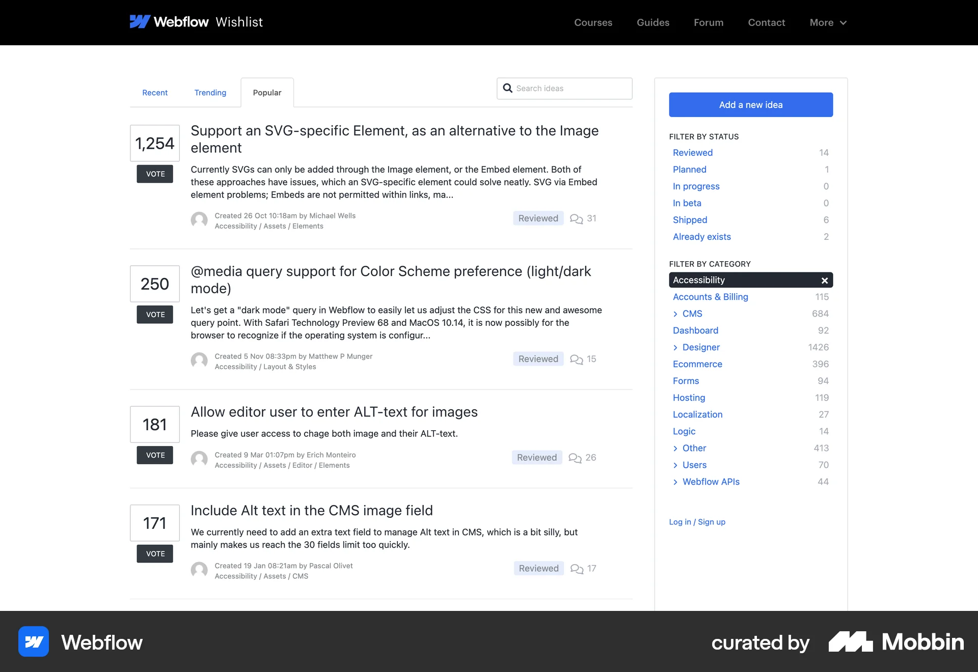 Webflow Web screen containing Tab UI element