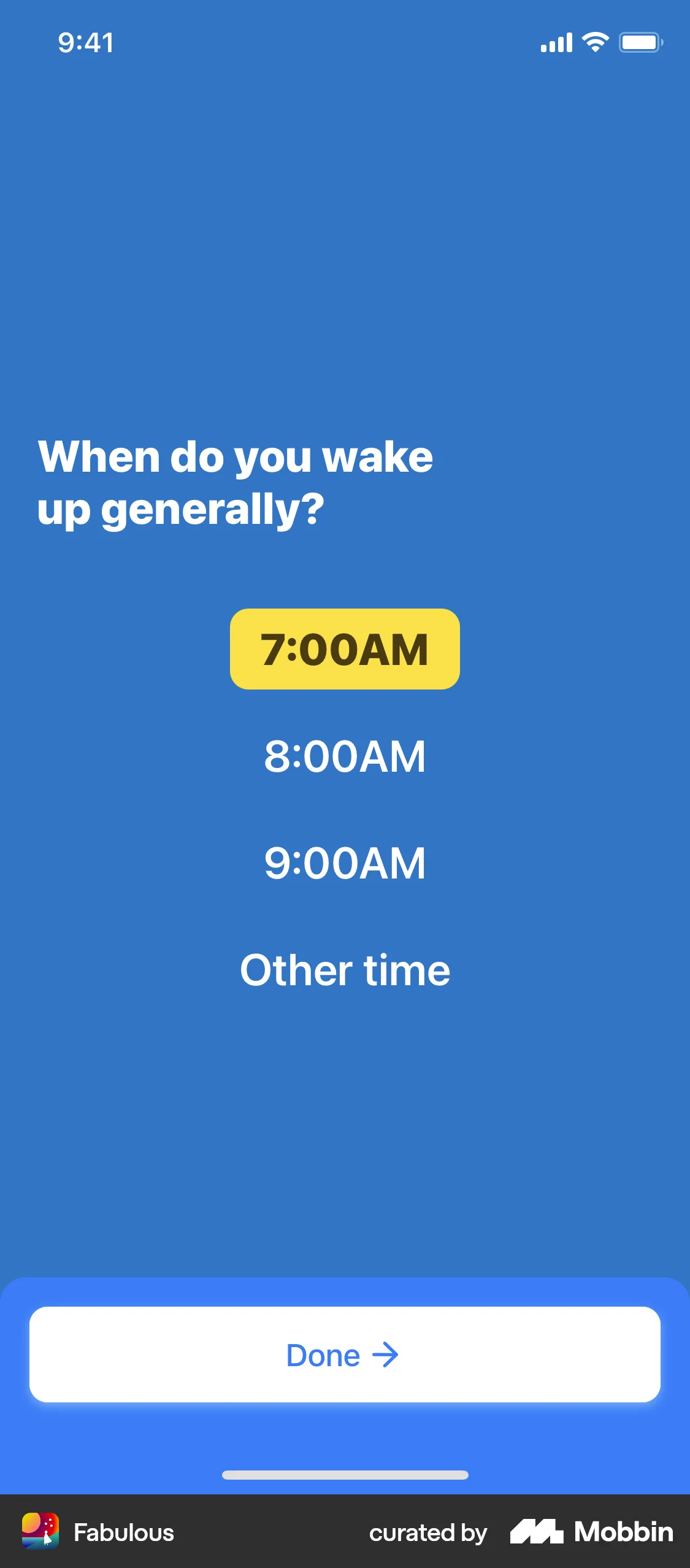 Fabulous iOS screen containing Time Picker UI element