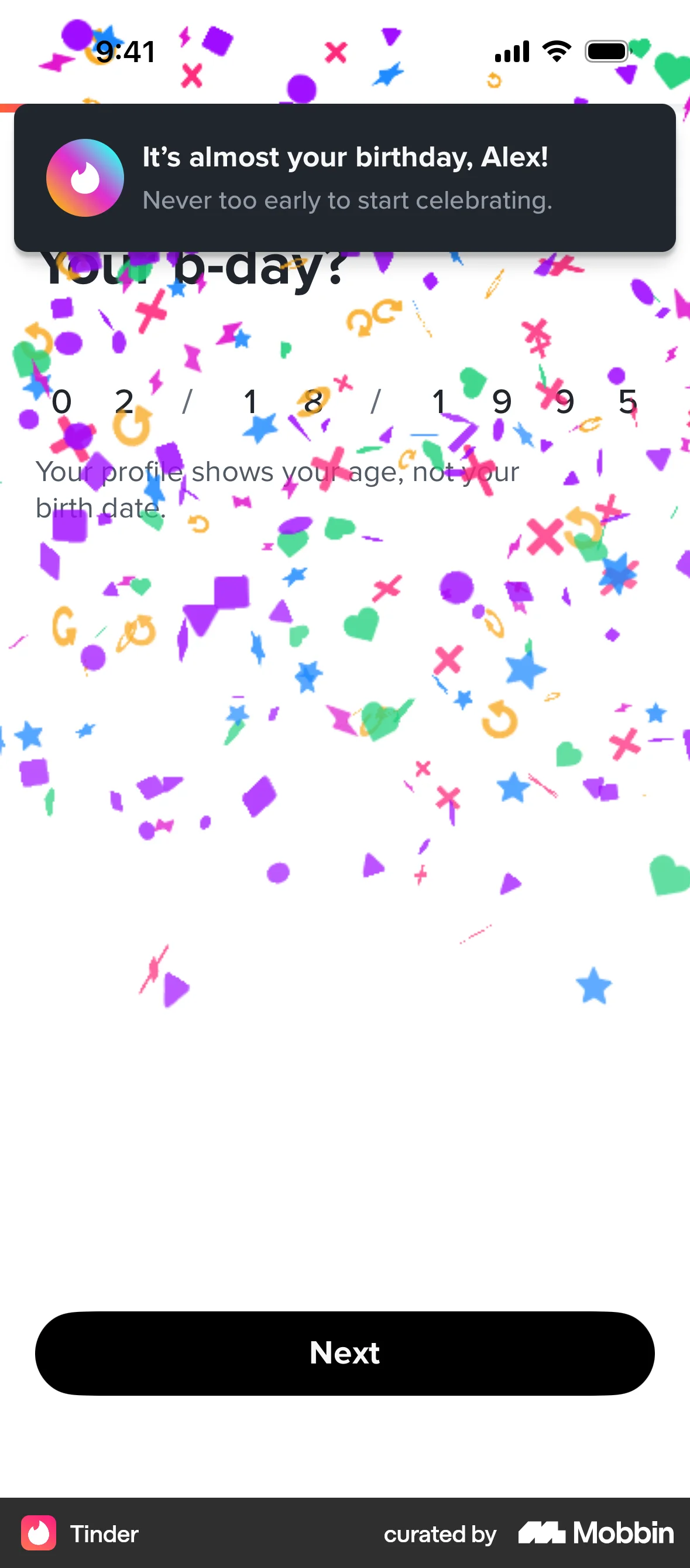 Tinder iOS Confetti screen