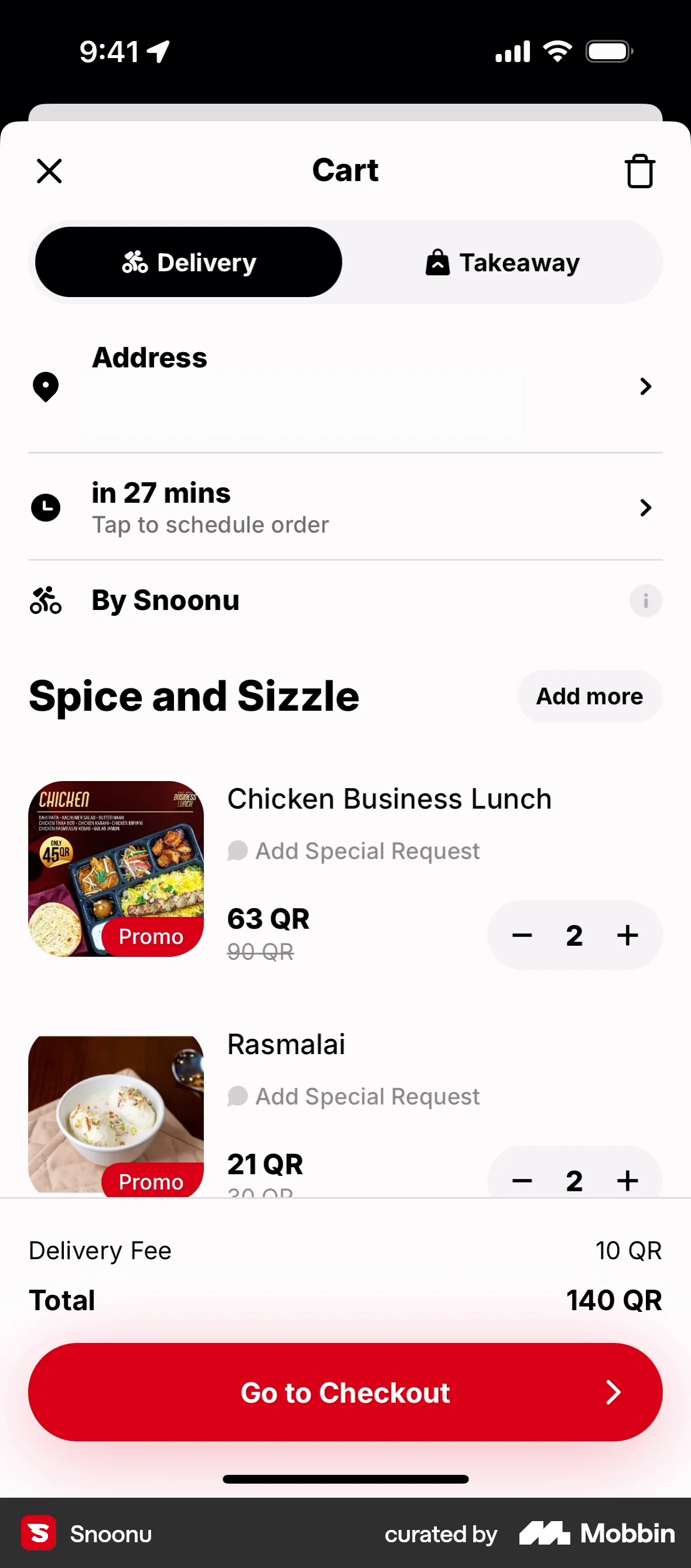 Snoonu iOS Mobile Shopping Cart screen