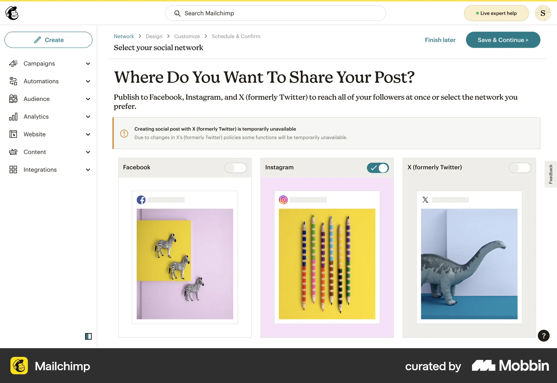 Mailchimp Web screen containing Switch UI element