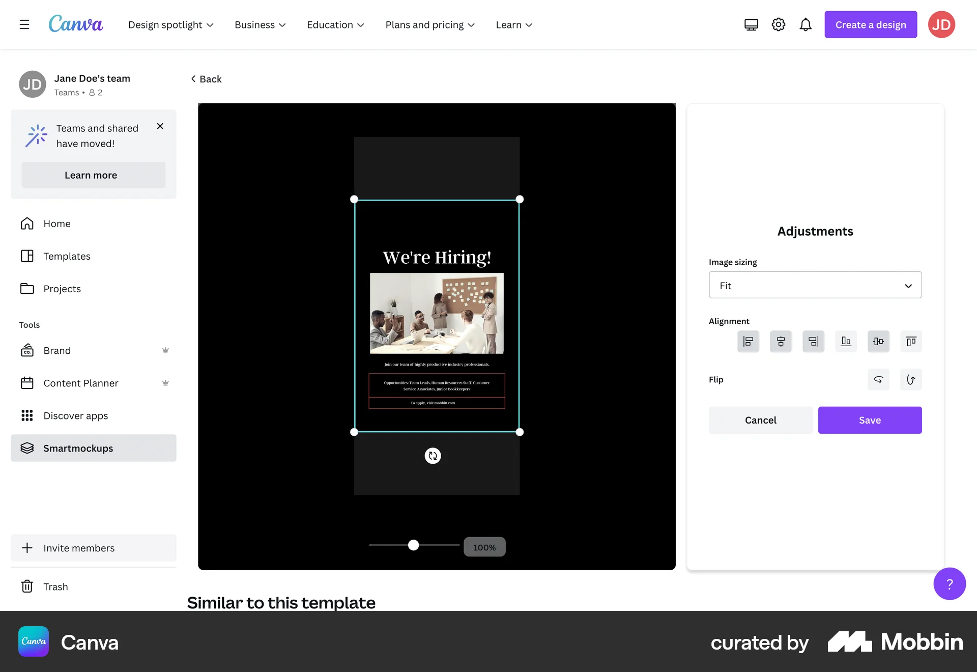 Canva Web Media Editor screen