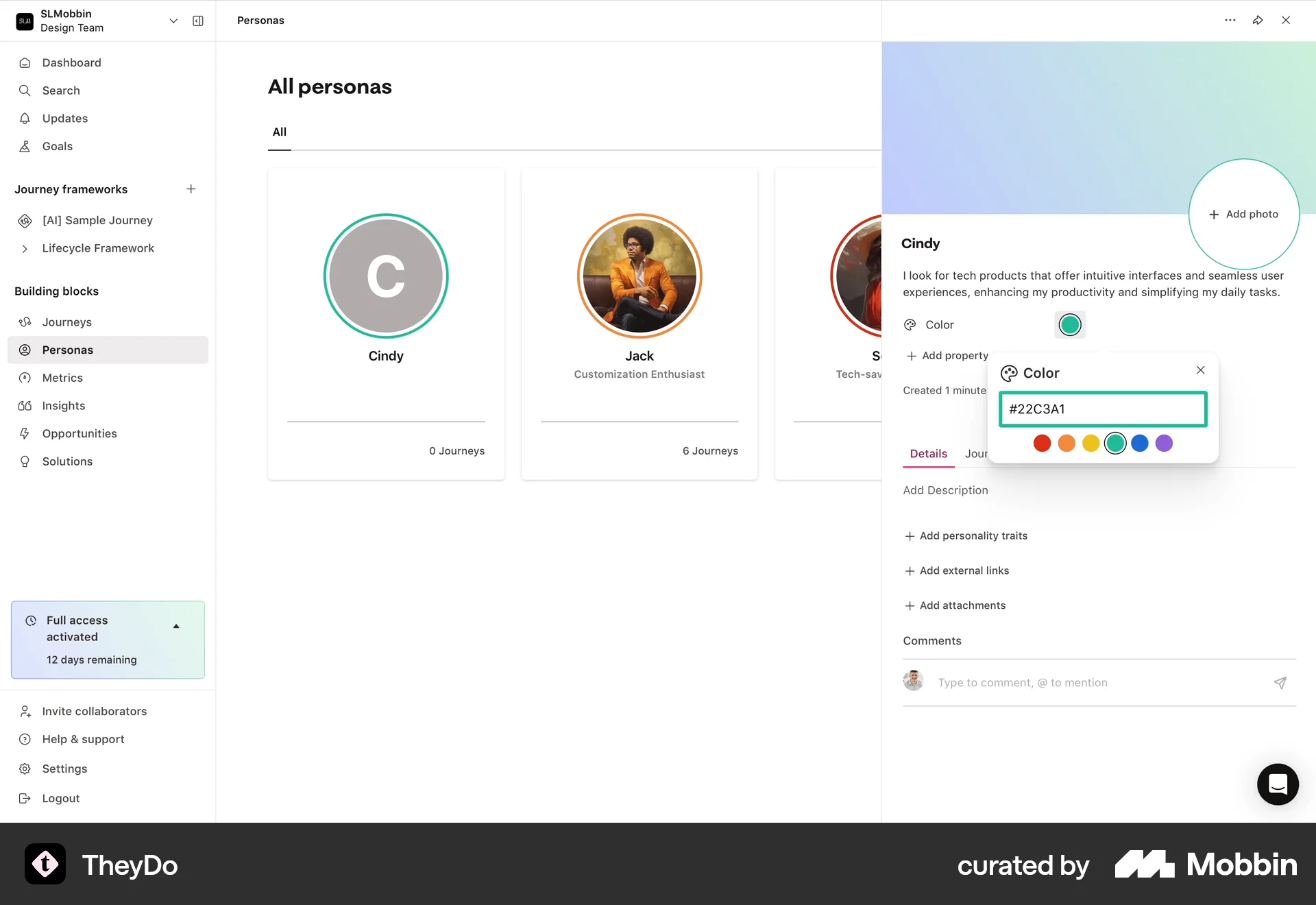 TheyDo Web screen containing Color Picker UI element