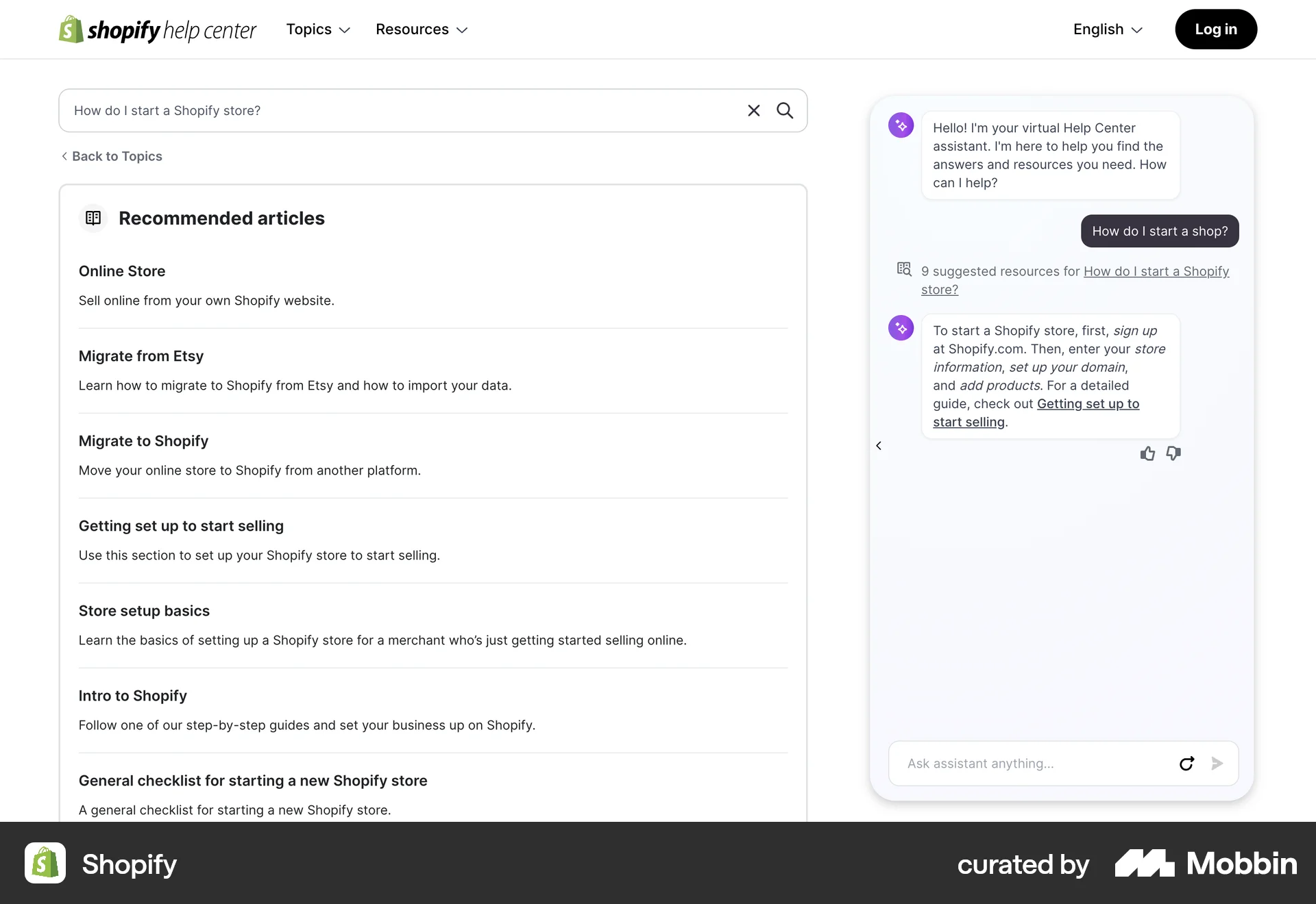 Shopify Web Chat Bot screen