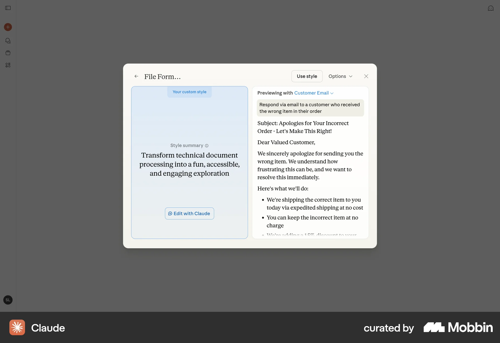 Claude Web screen containing Modal UI UI element