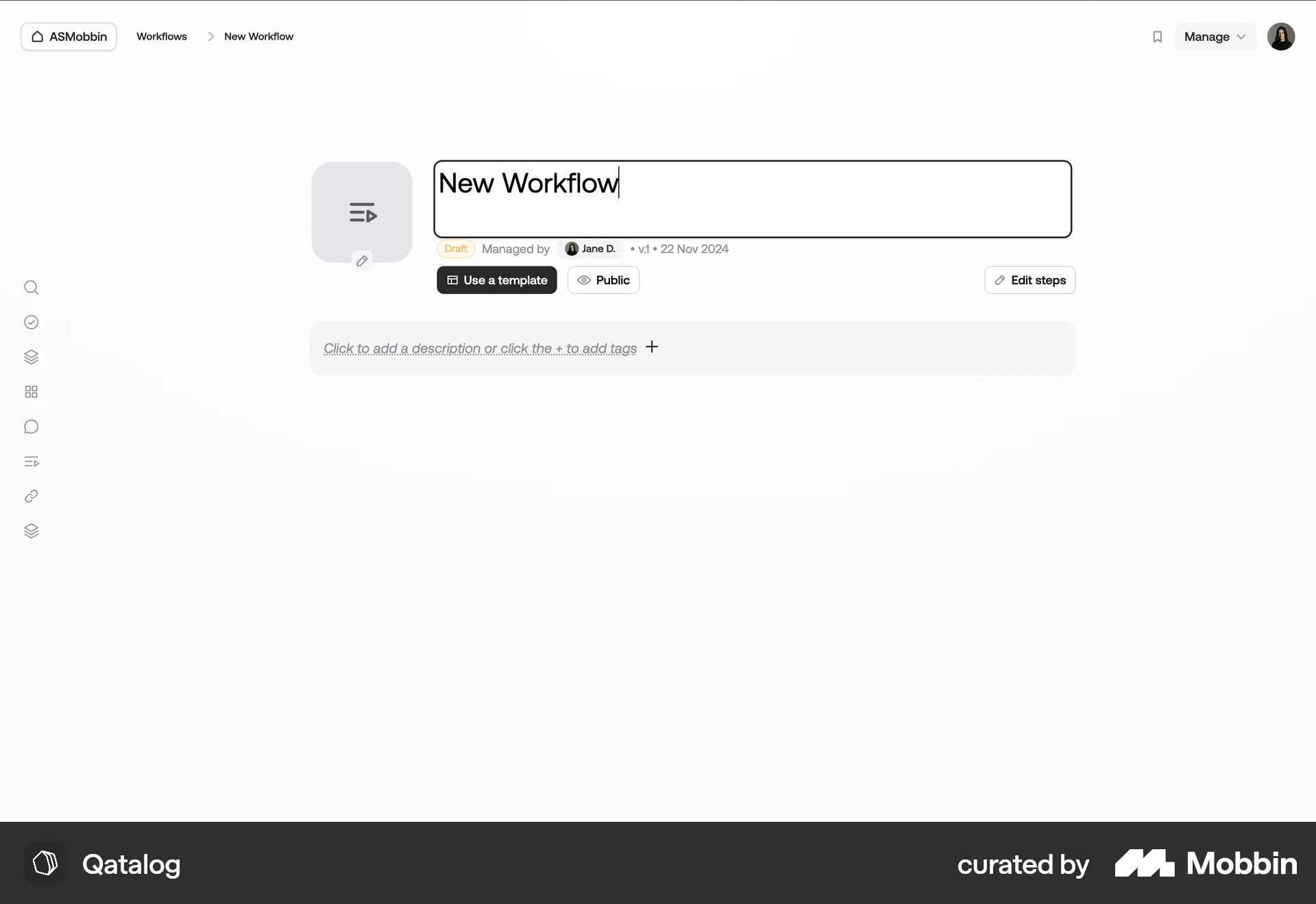 Qatalog Web screen containing Editable Text UI element
