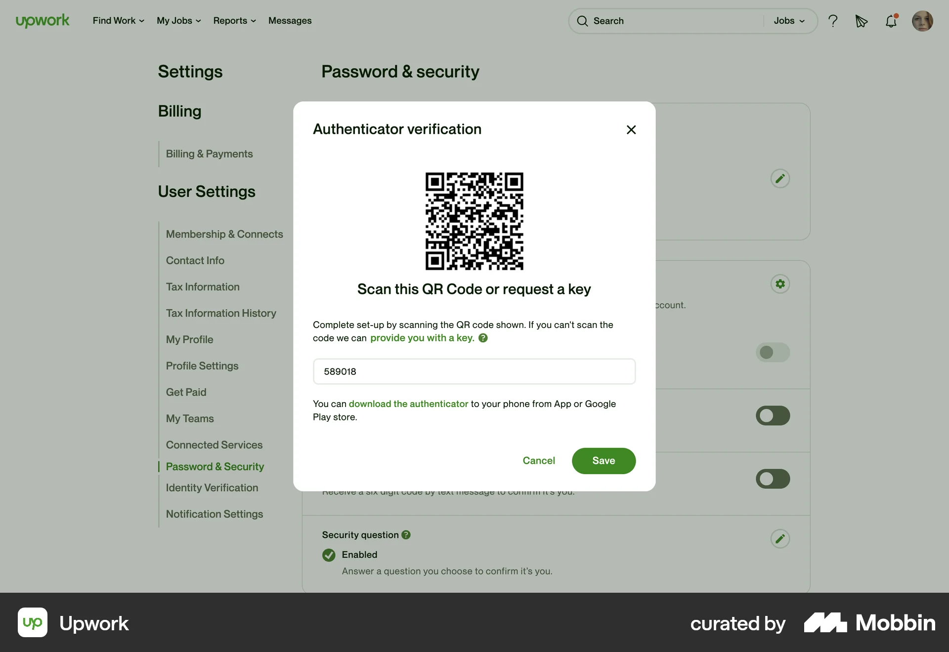 Upwork Web QR Code screen