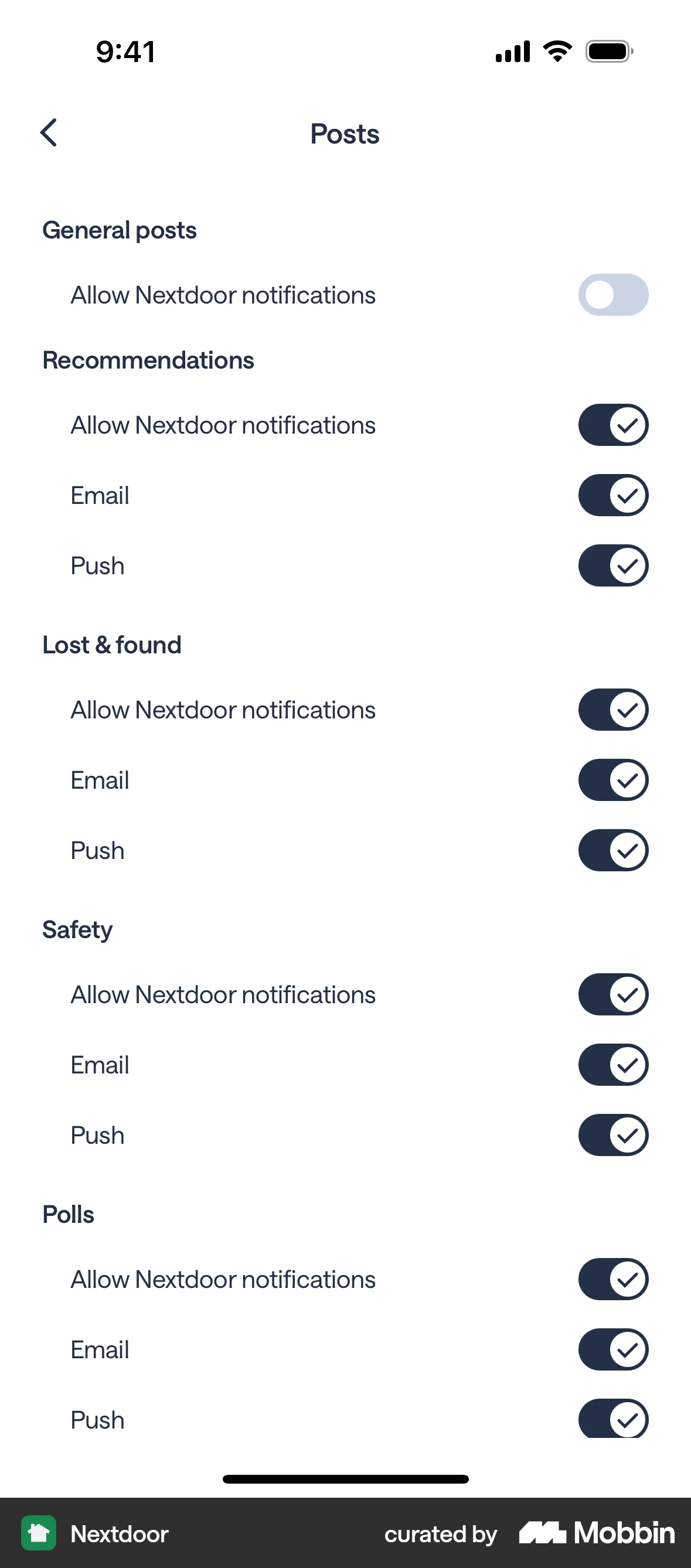 Nextdoor iOS Settings & Preferences screen