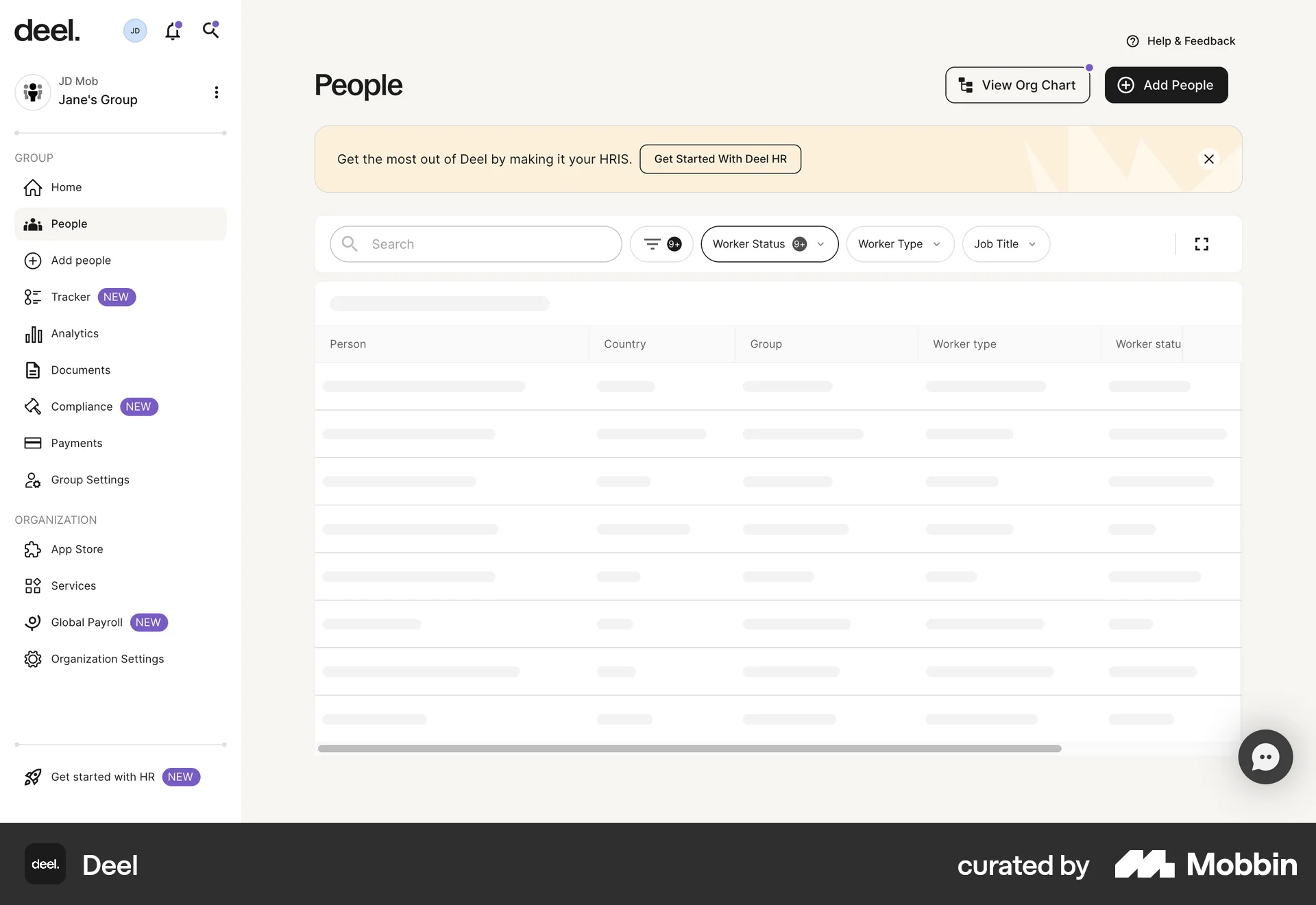 Deel Web screen containing Skeleton UI element