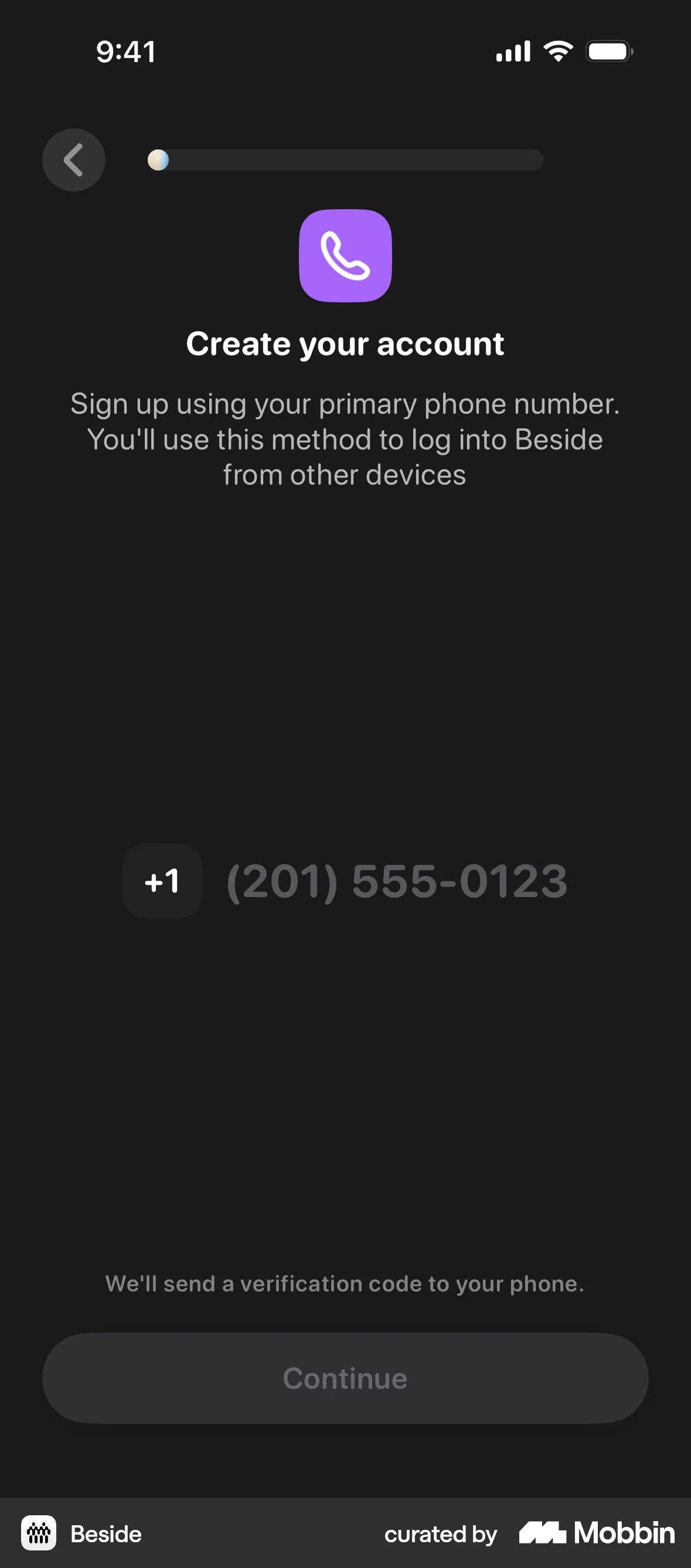 Beside iOS Signup screen