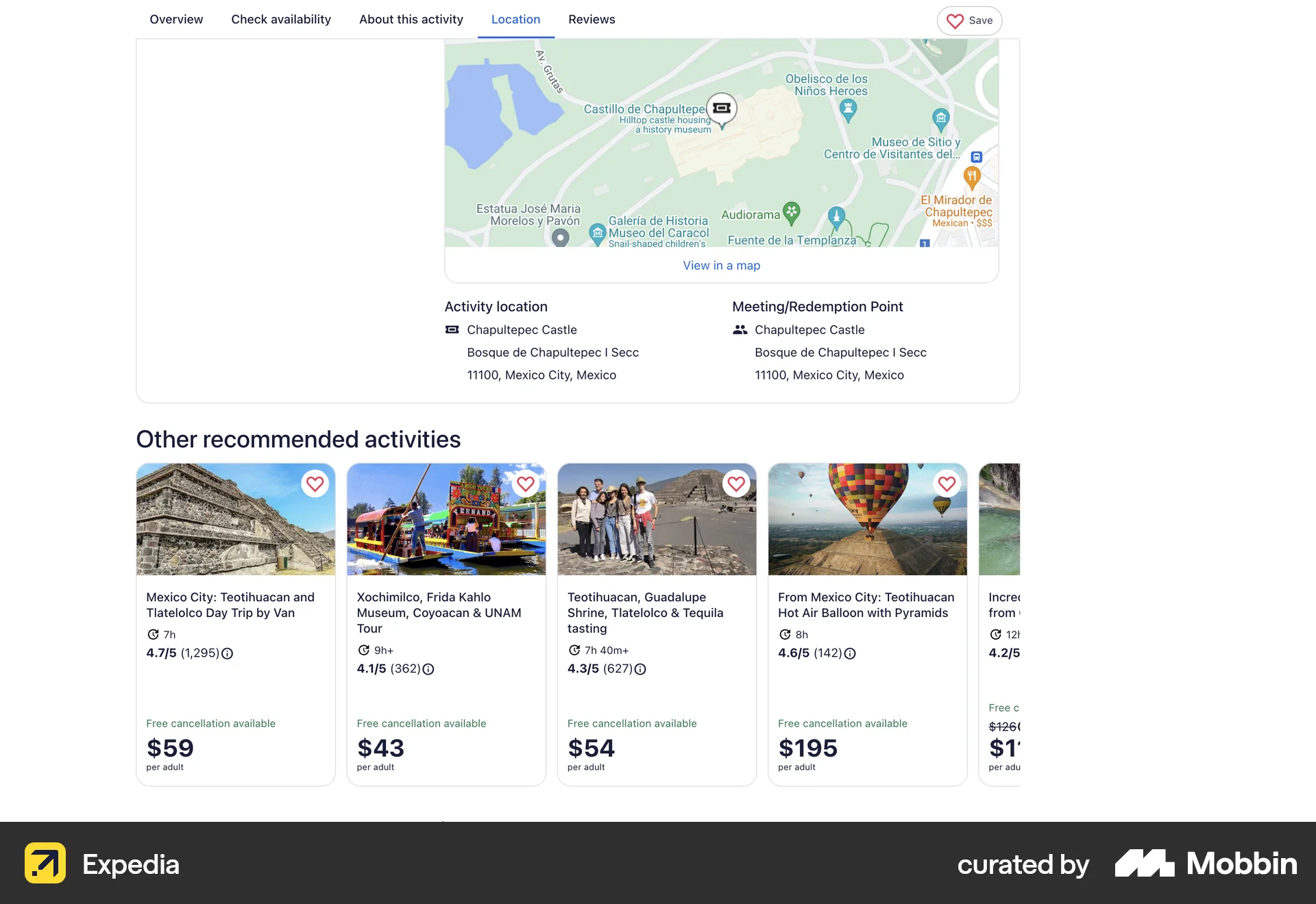Expedia Web Suggestions & Similar Items screen